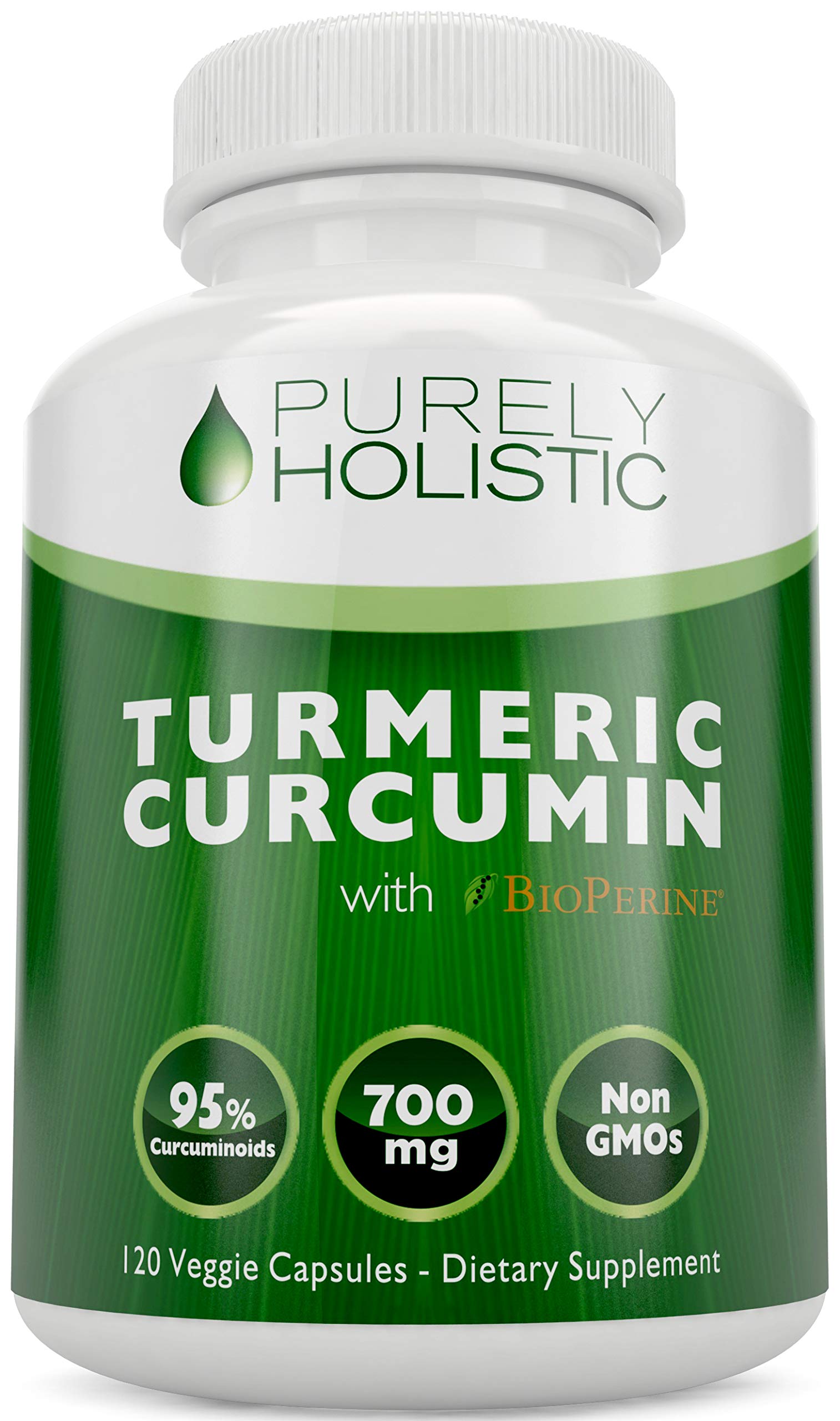 Purely Holistic Turmeric Curcumin 700mg supplement bottle front view