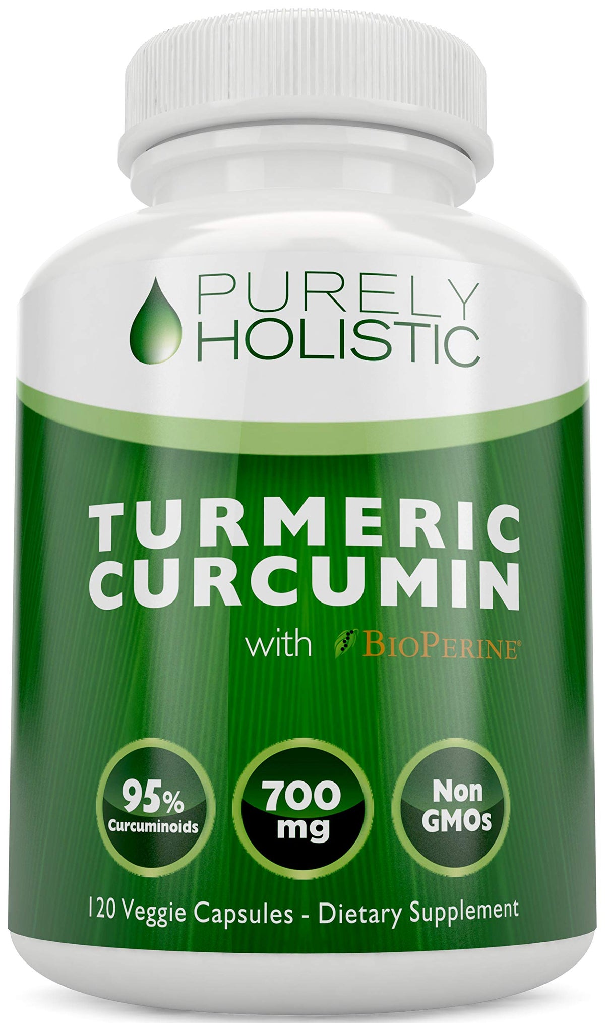 Purely Holistic Turmeric Curcumin 700mg supplement bottle front view