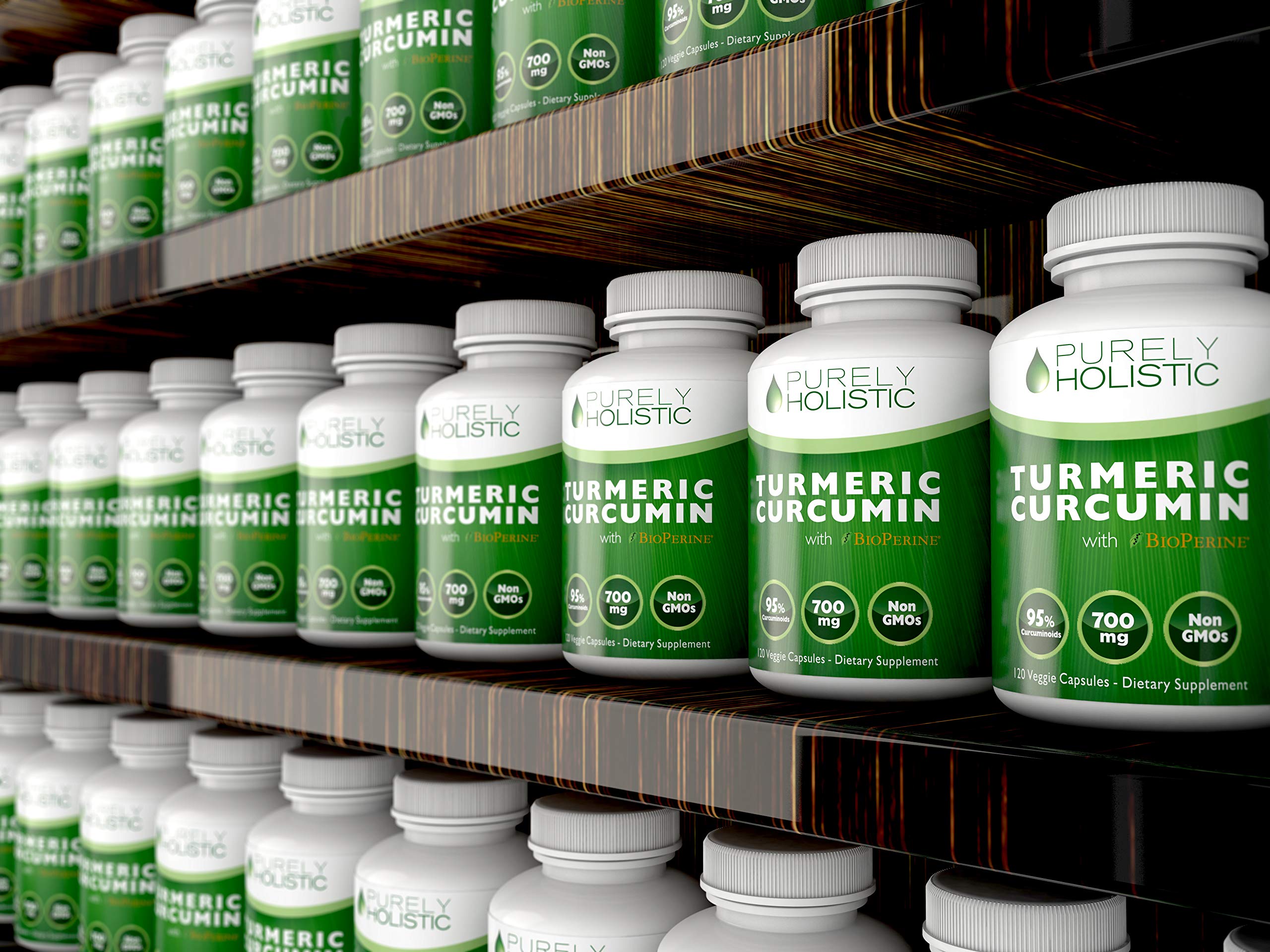 Purely Holistic Turmeric Curcumin 700mg supplement in a lifestyle setting