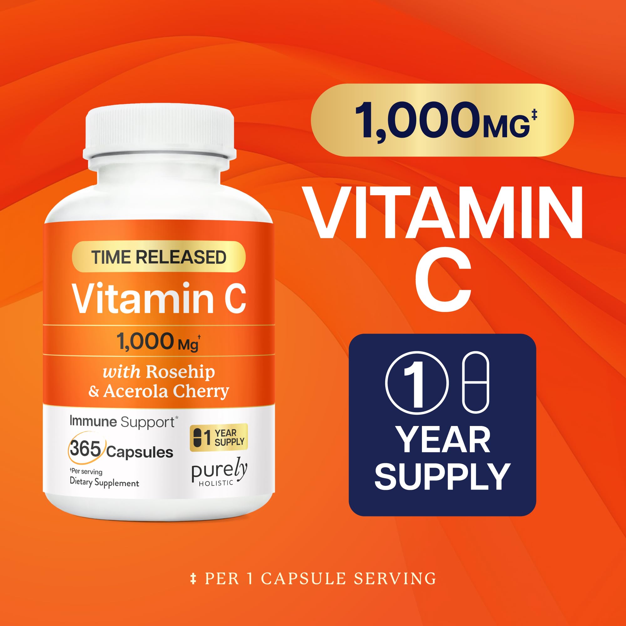 Purely Holistic Vitamin C 1000mg capsules bottle with label