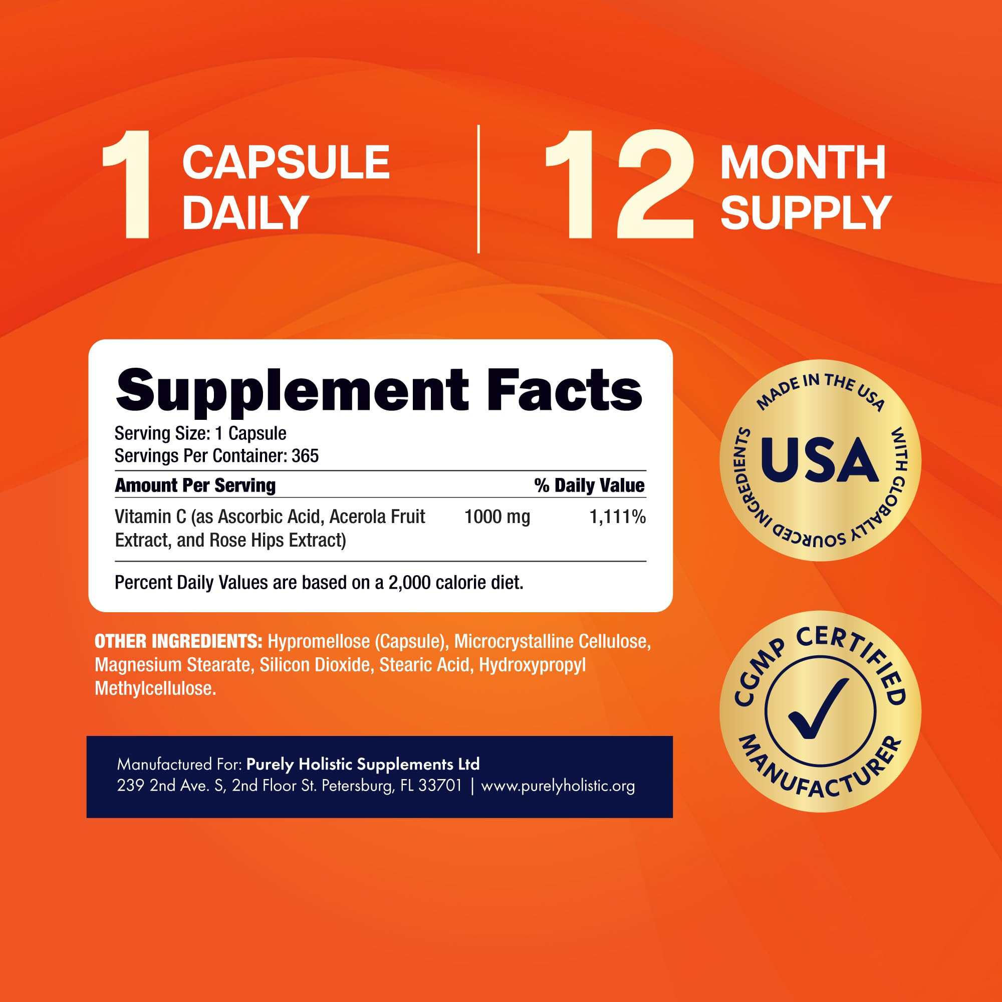 Purely Holistic Vitamin C 1000mg capsules close-up