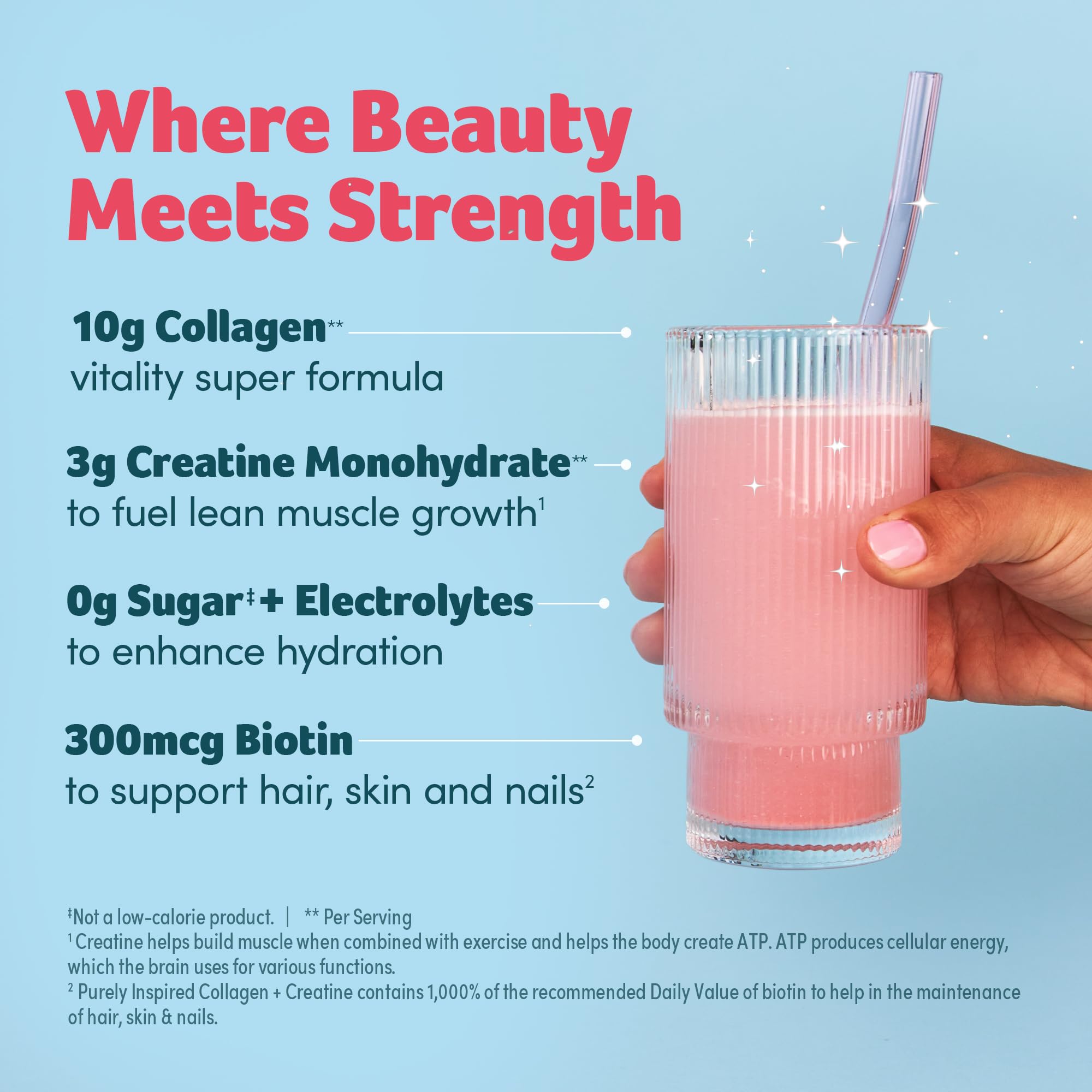 Purely Inspired Collagen + Creatine 310g powder back view with ingredient list