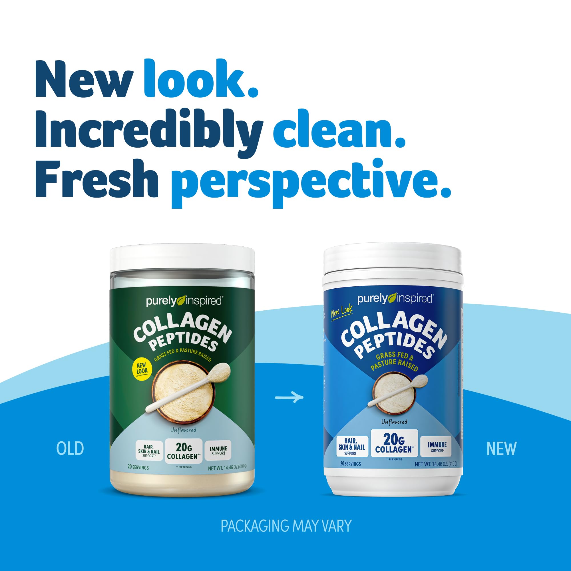 Purely Inspired Collagen Peptides container on a kitchen counter