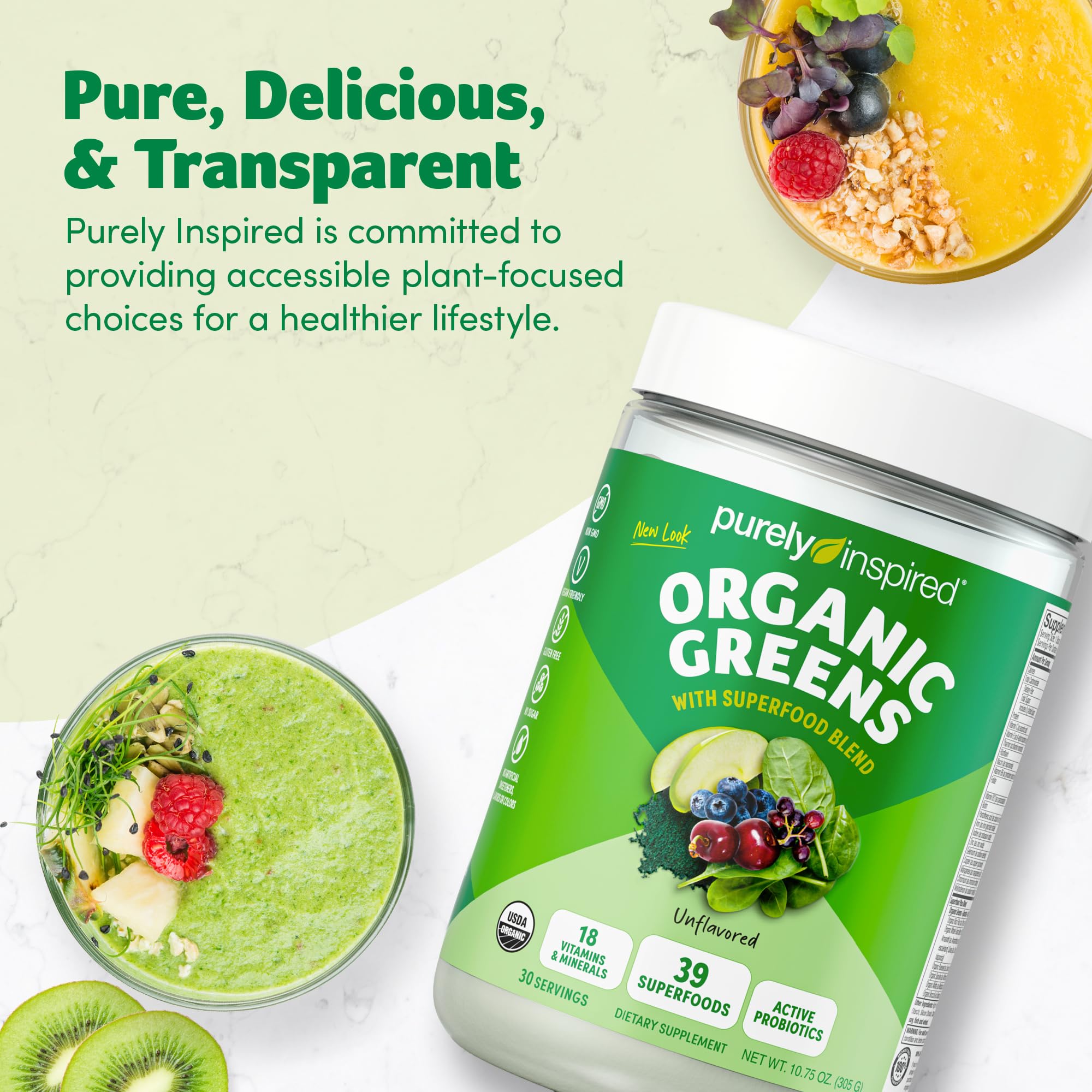 Purely Inspired Organic Greens in a kitchen setting
