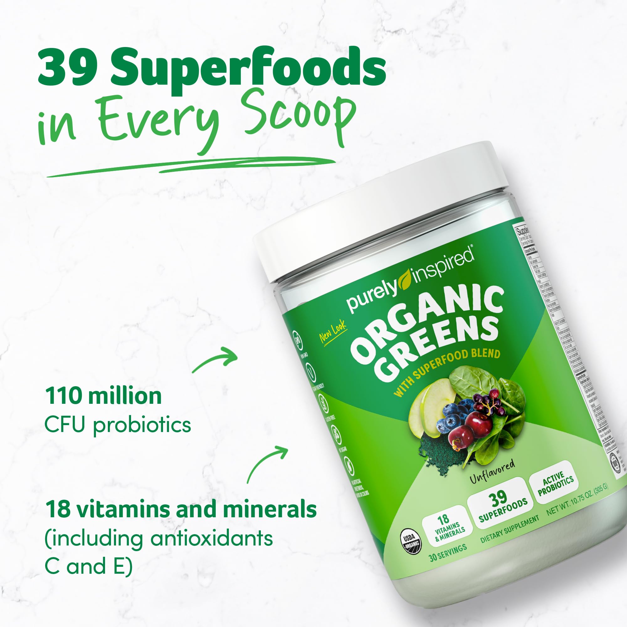Purely Inspired Organic Greens packaging side view