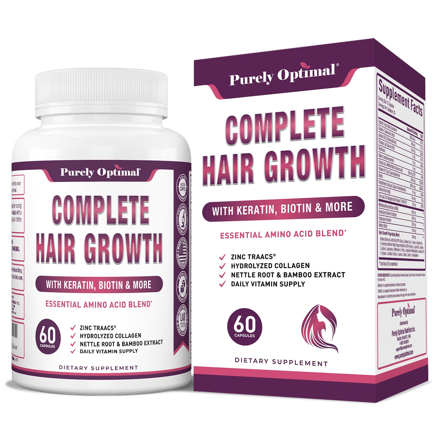 Purely Optimal Biotin Supplement front view with label
