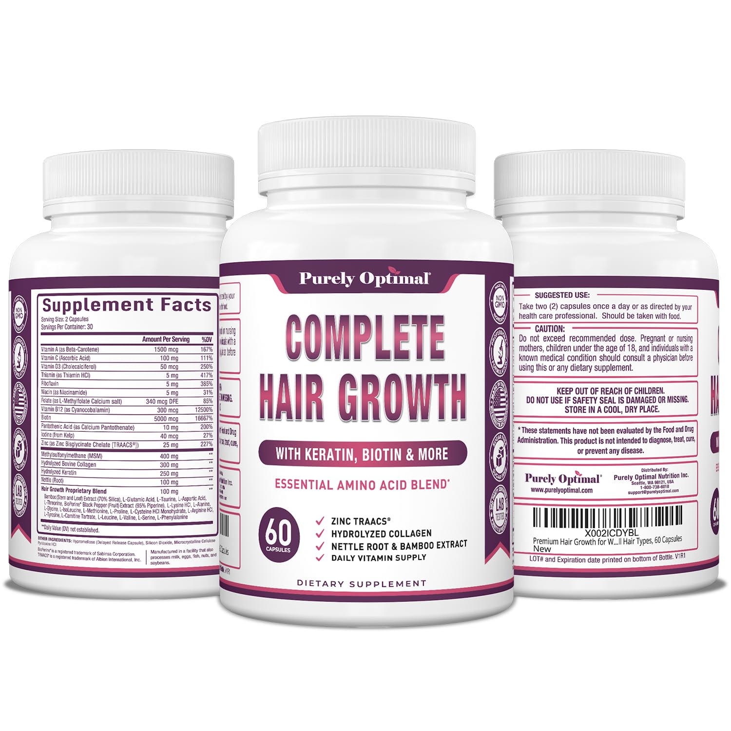 Purely Optimal Biotin Supplement lifestyle scene with healthy foods