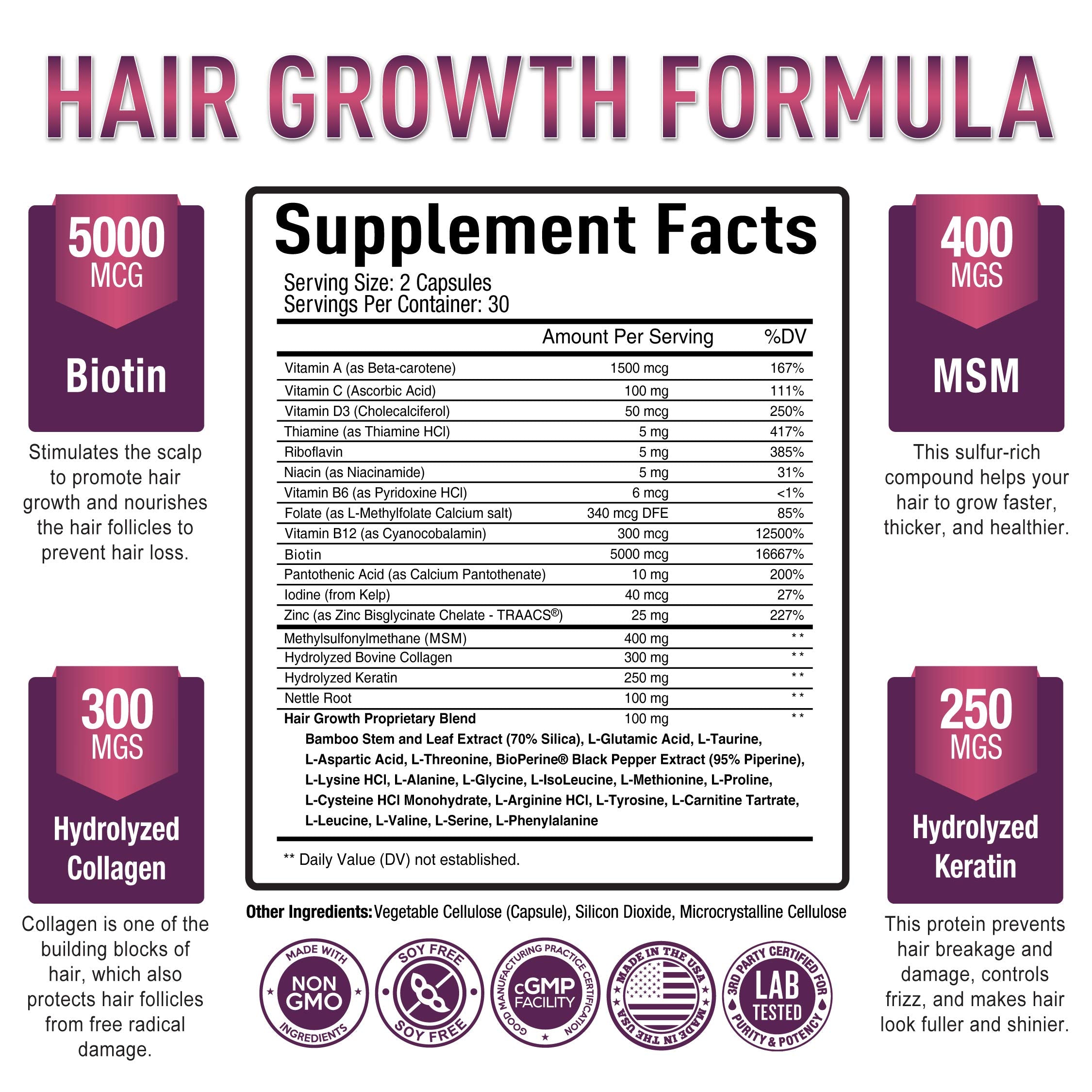 Purely Optimal Biotin Supplement side view showing capsule size