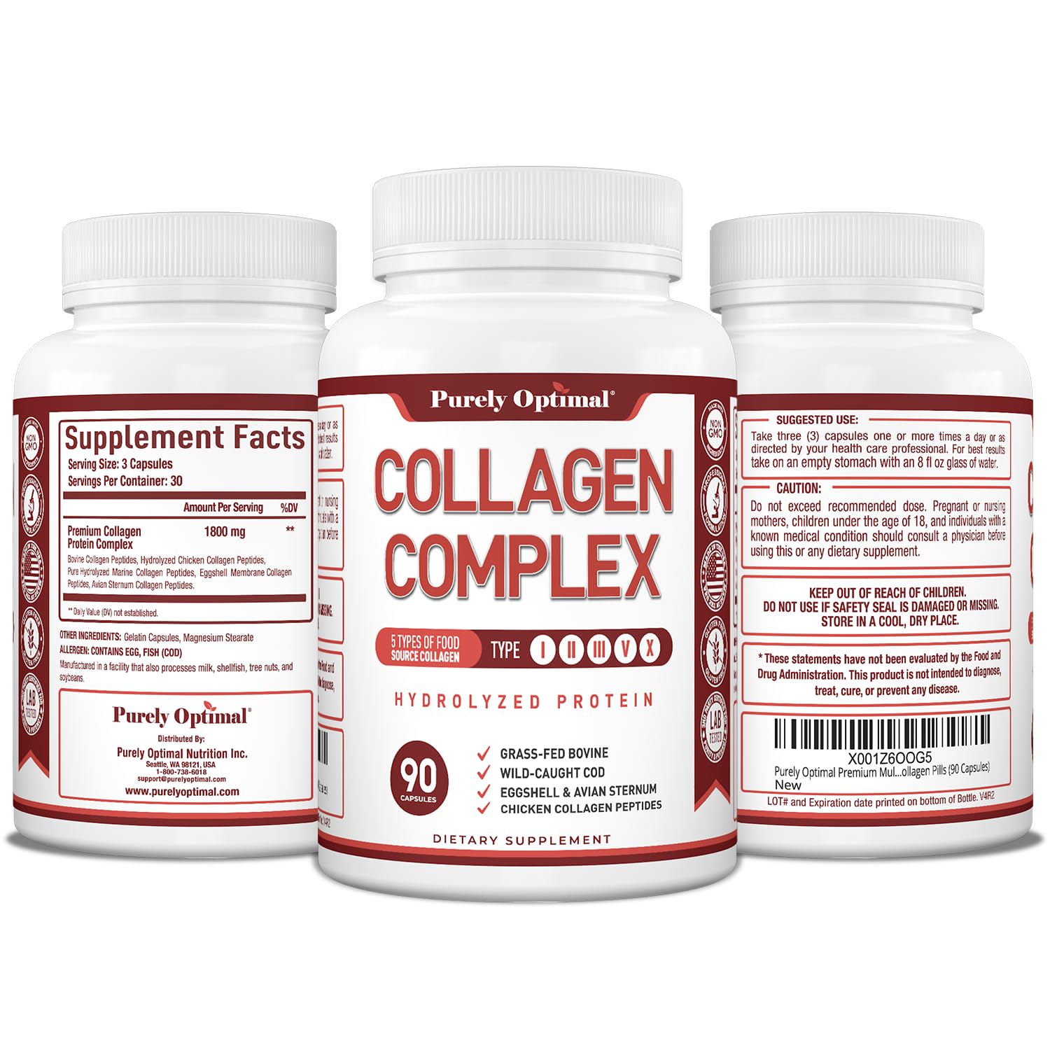 Purely Optimal Collagen Complex 1500mg displayed with other health supplements