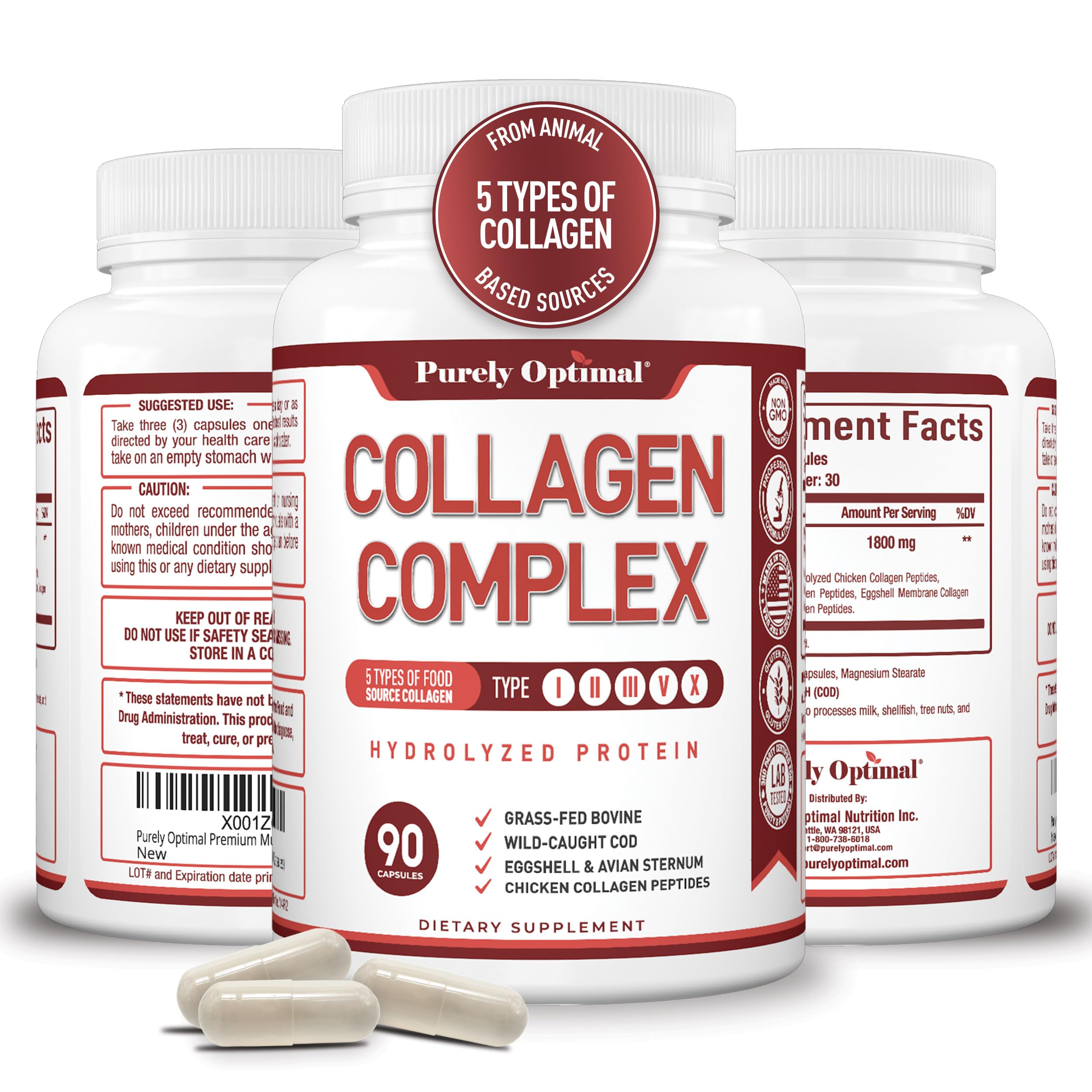 Purely Optimal Collagen Complex 1500mg front view packaging