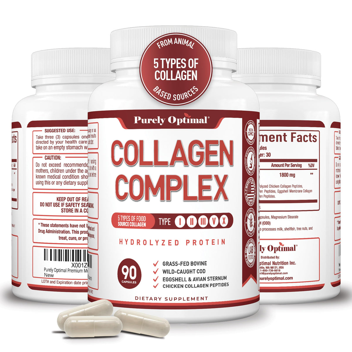 Purely Optimal Collagen Complex 1500mg front view packaging