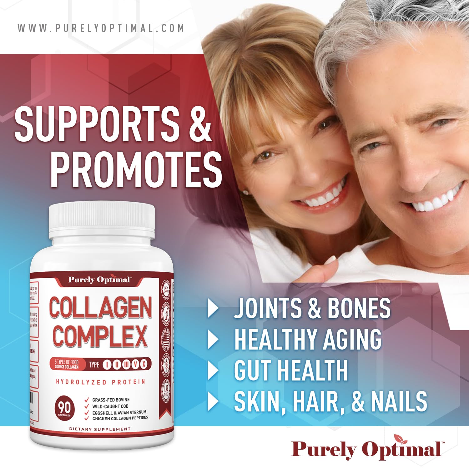 Purely Optimal Collagen Complex 1500mg lifestyle scene with smoothie