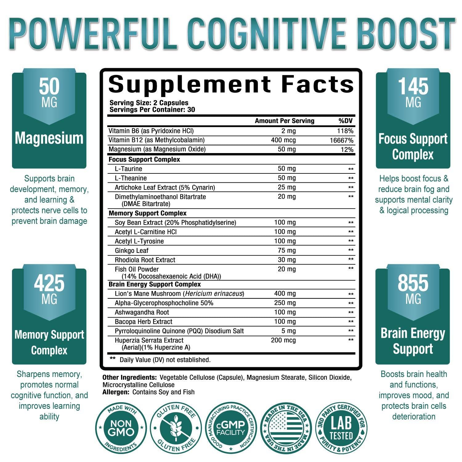 Purely Optimal Ginkgo Biloba Brain support 100g capsules side view