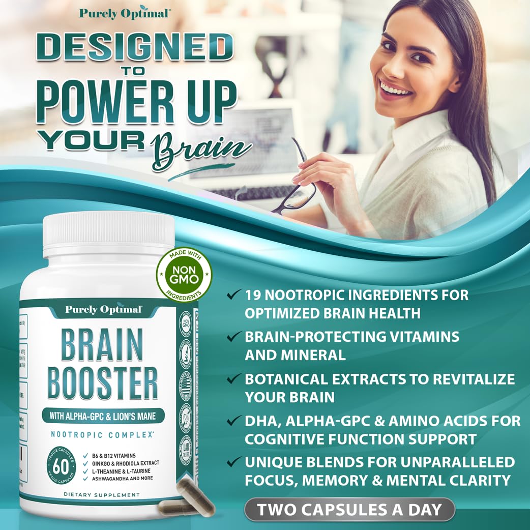 Purely Optimal Ginkgo Biloba Brain support bottle with capsules on a wooden table