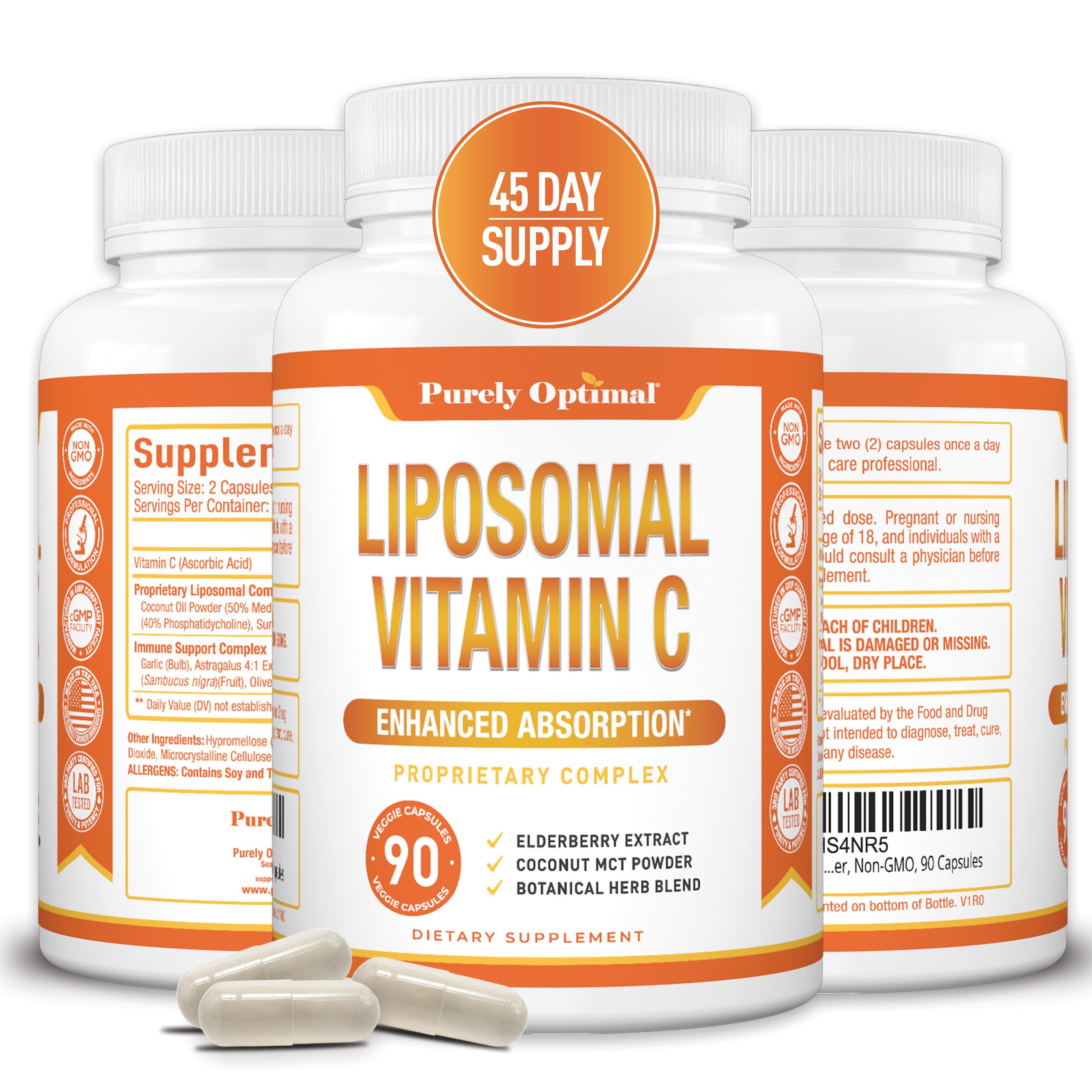 Purely Optimal Liposomal Vitamin C supplement front view
