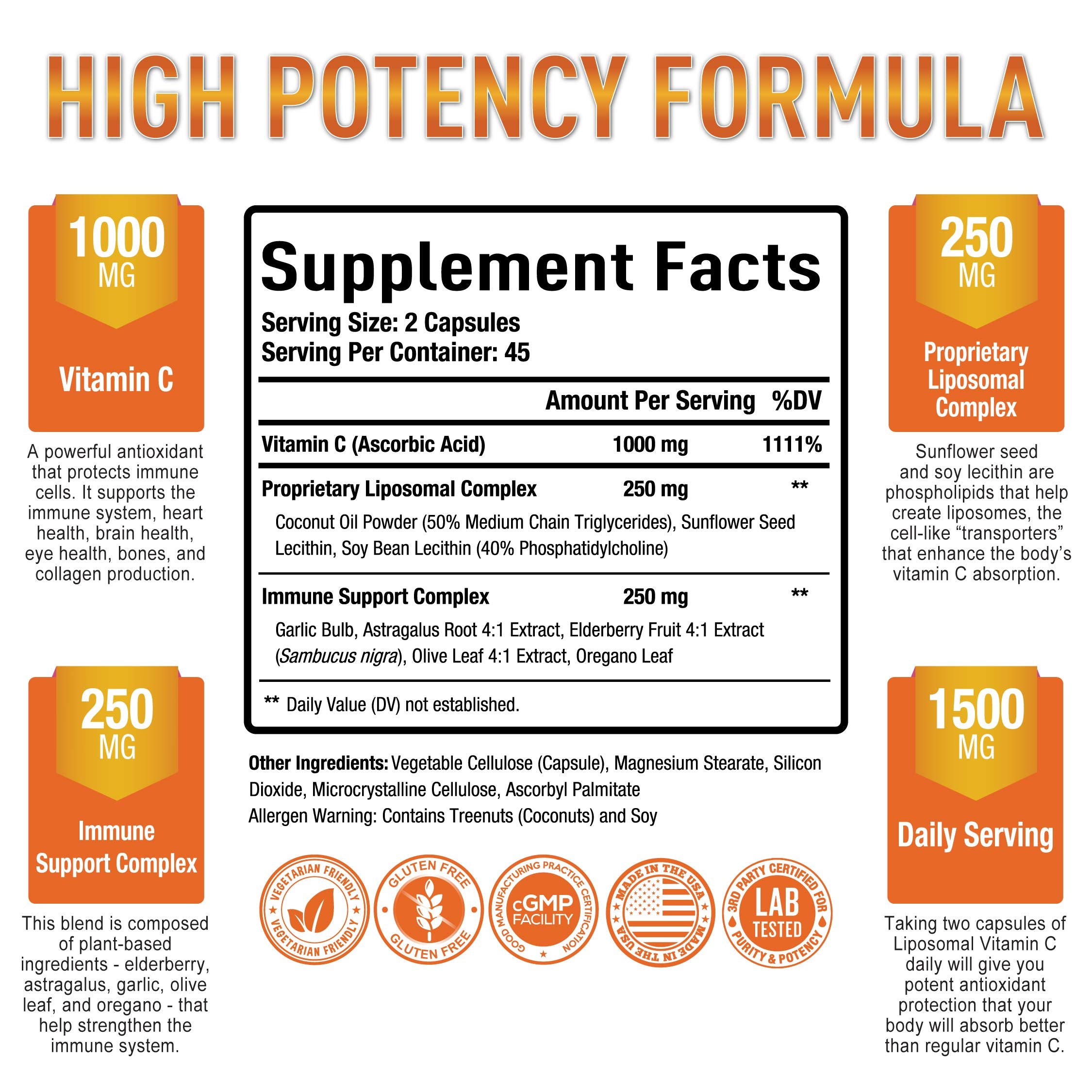 Purely Optimal Liposomal Vitamin C supplement side view
