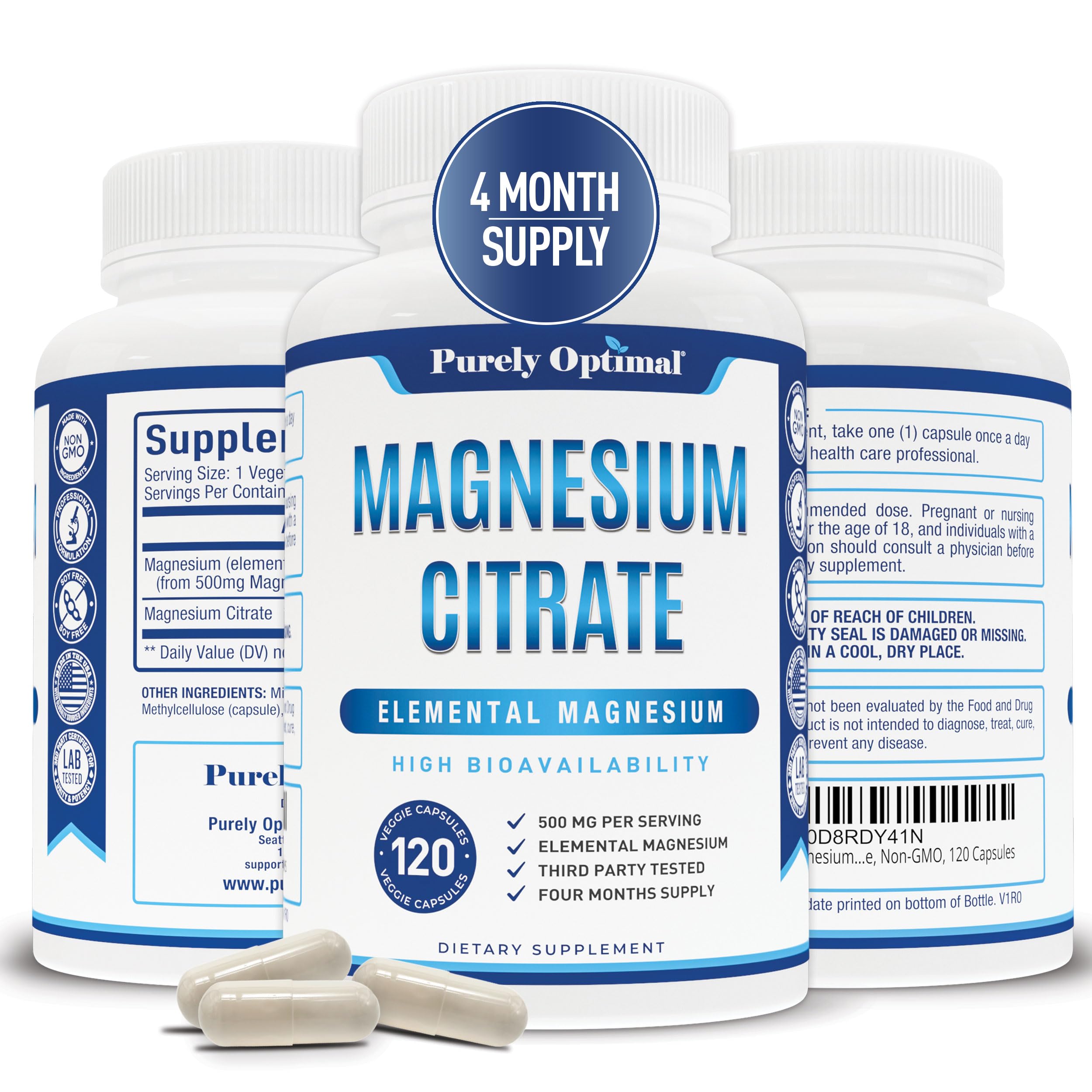 Purely Optimal Magnesium Citrate Capsules front view