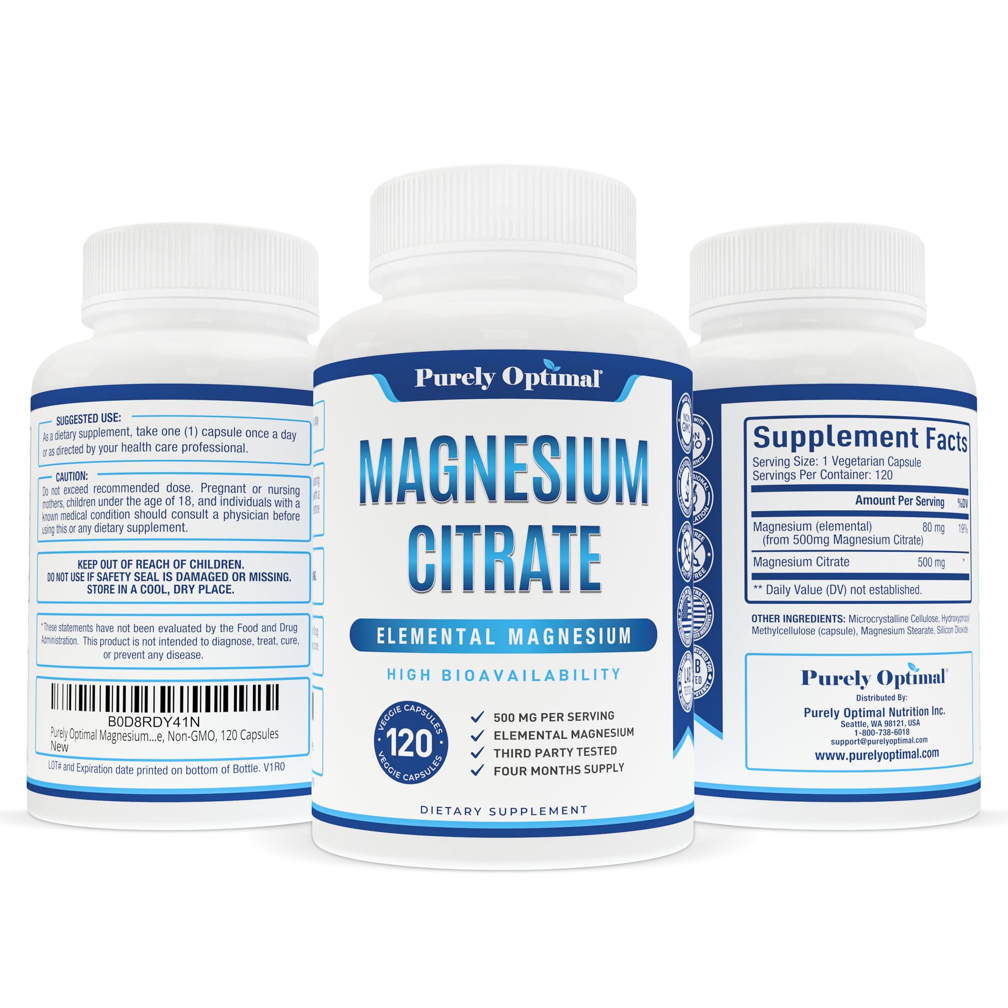 Purely Optimal Magnesium Citrate Capsules with a glass of water