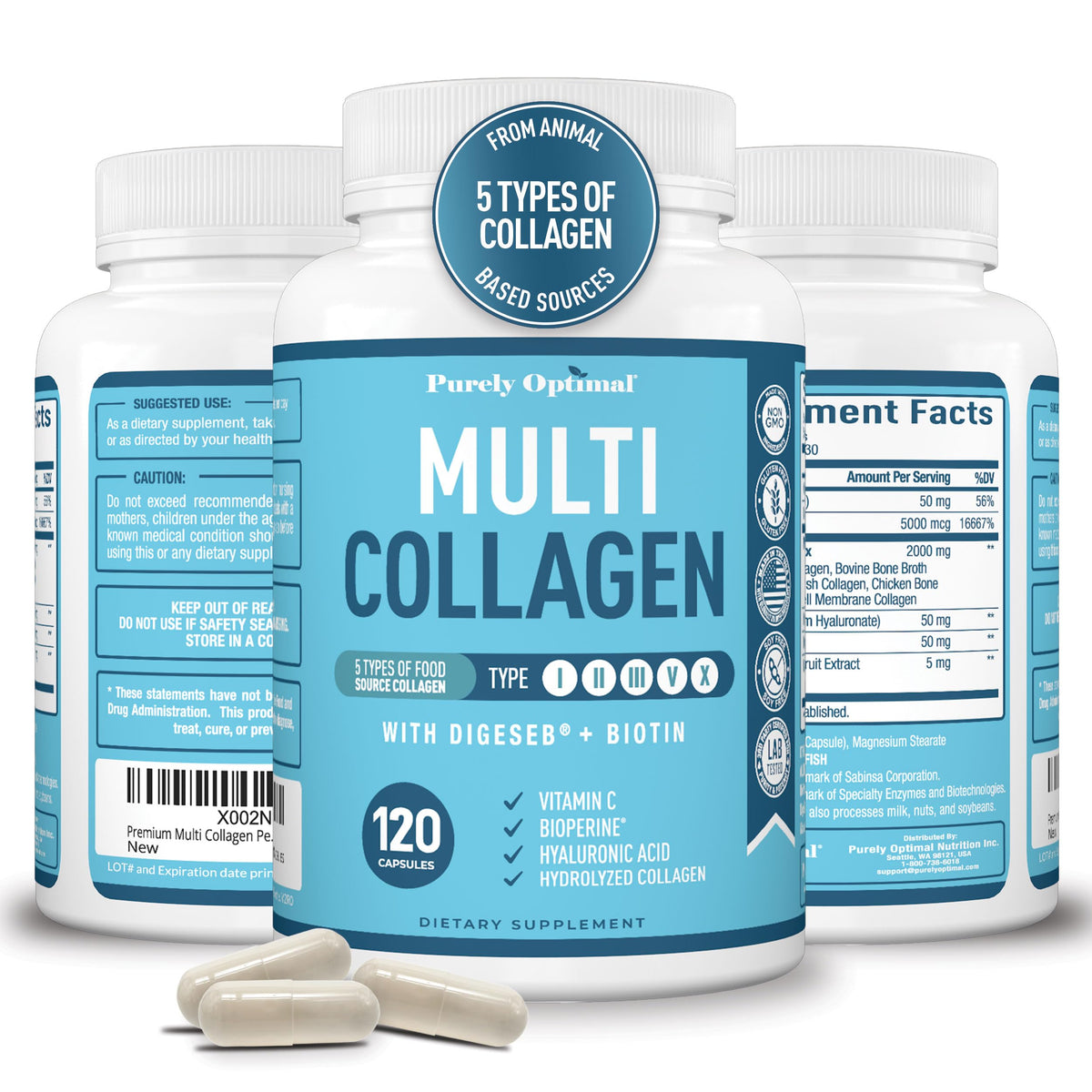 Purely Optimal Multi Collagen Capsules 2000mg front view