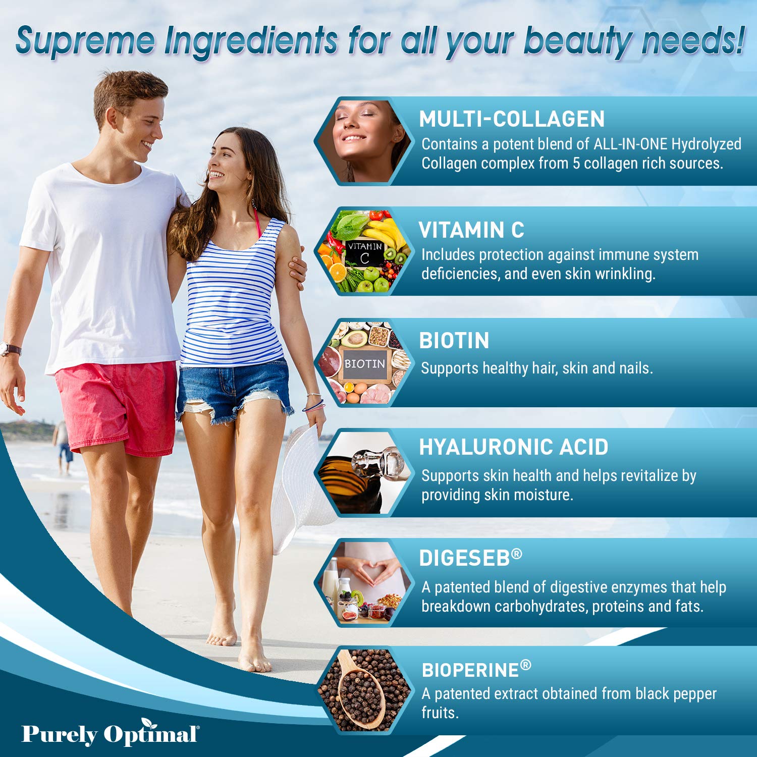 Purely Optimal Multi Collagen Capsules 2000mg with measuring spoon