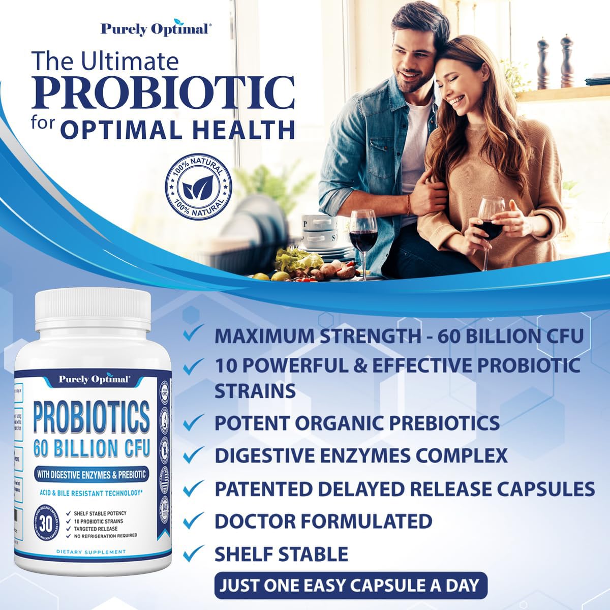 Purely Optimal Probiotic Capsules 60 Billion CFU lifestyle scene