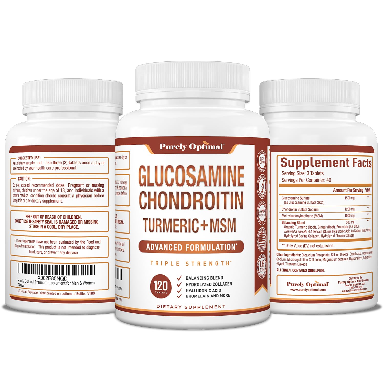 Purely Optimal supplement bottle with joint support text