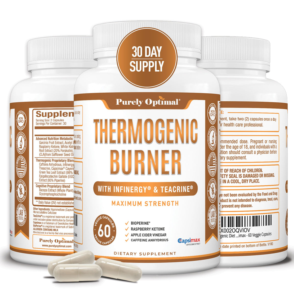 Purely Optimal Thermogenic Burner 400mg capsules front view