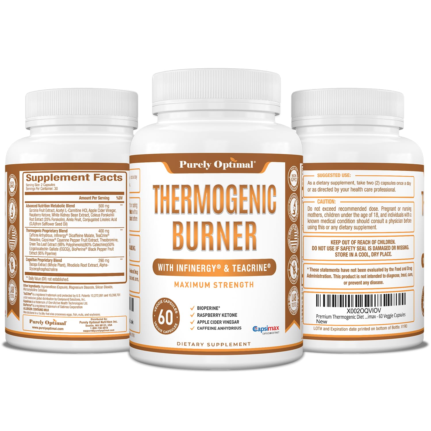 Purely Optimal Thermogenic Burner 400mg capsules on a fitness mat