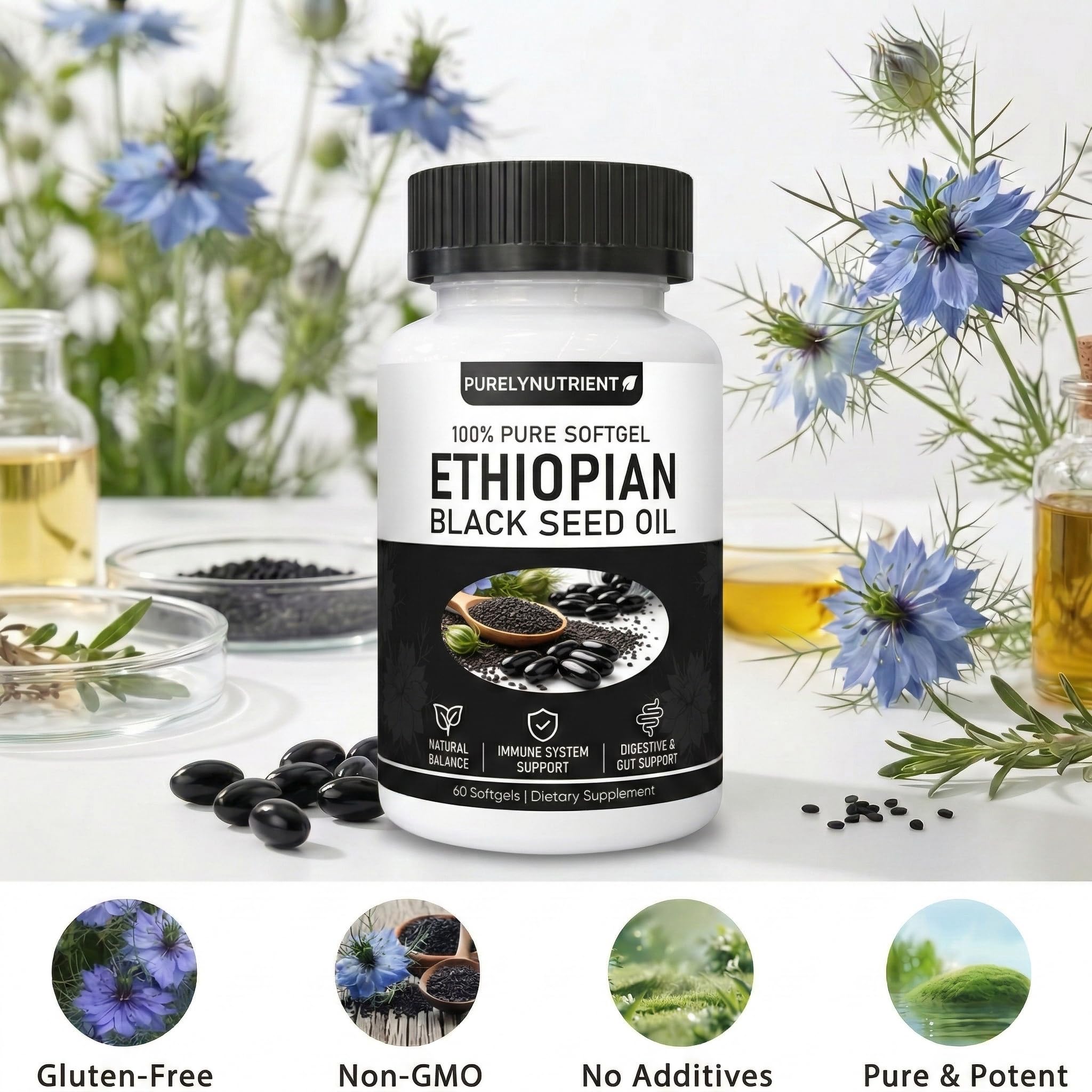 PURELYNUTRIENT Black Seed Oil Capsules close-up