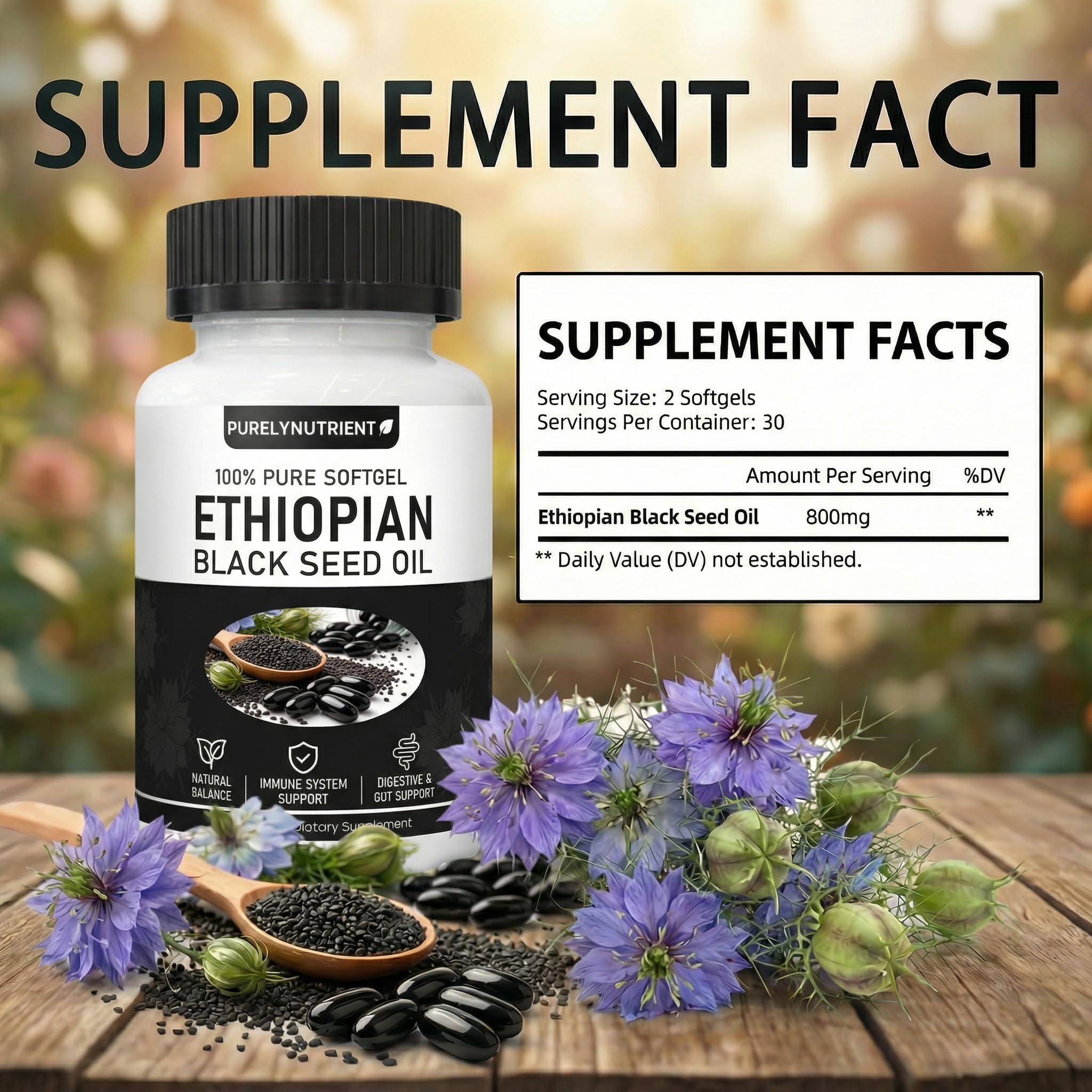 PURELYNUTRIENT Black Seed Oil Capsules side view
