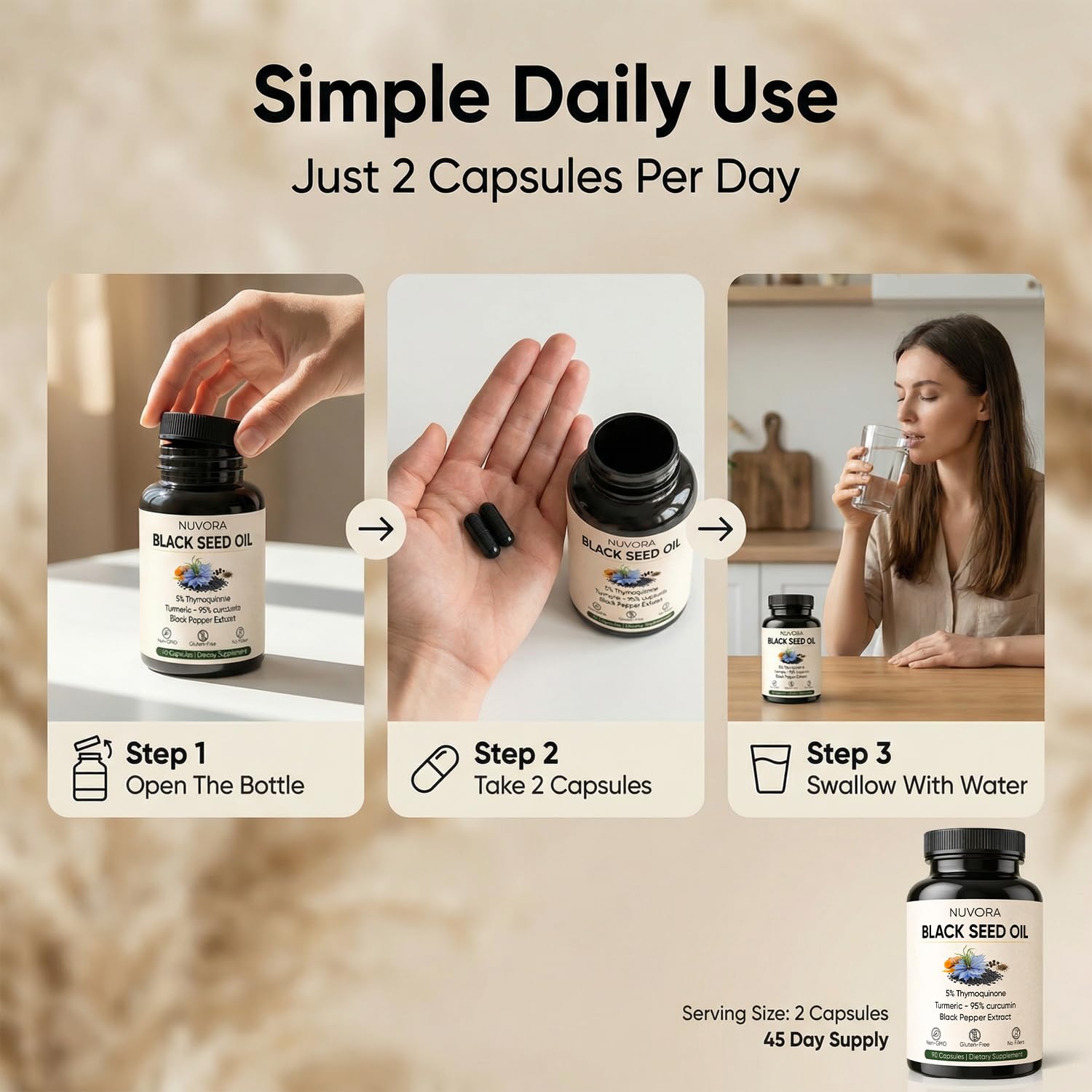 PURELYNUTRIENT Black Seed Oil Capsules with ingredients list