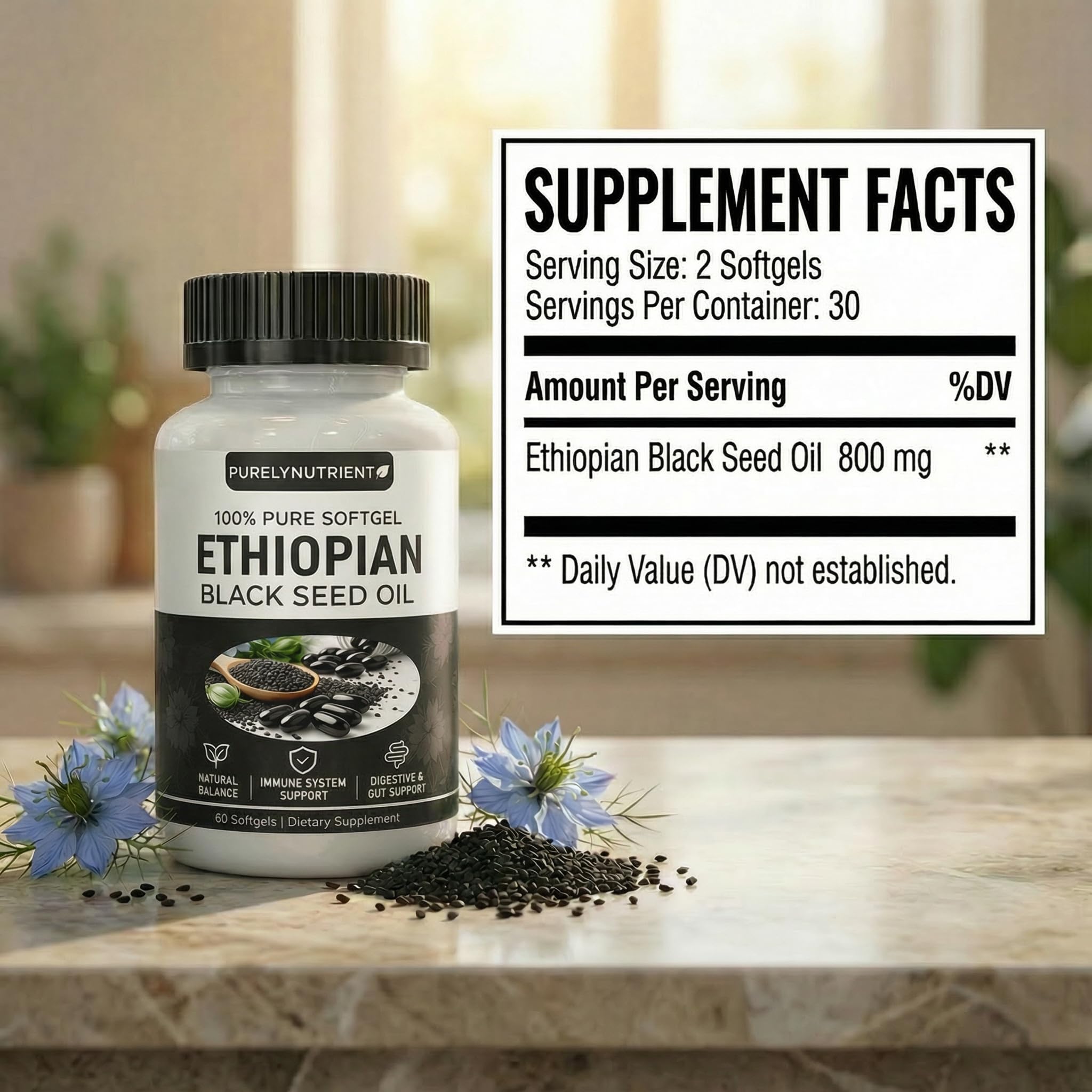 PURELYNUTRIENT Black Seed Oil Softgels side view