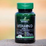 Puremark Vitamin D 2000 IU Vegan Capsules on a wooden table