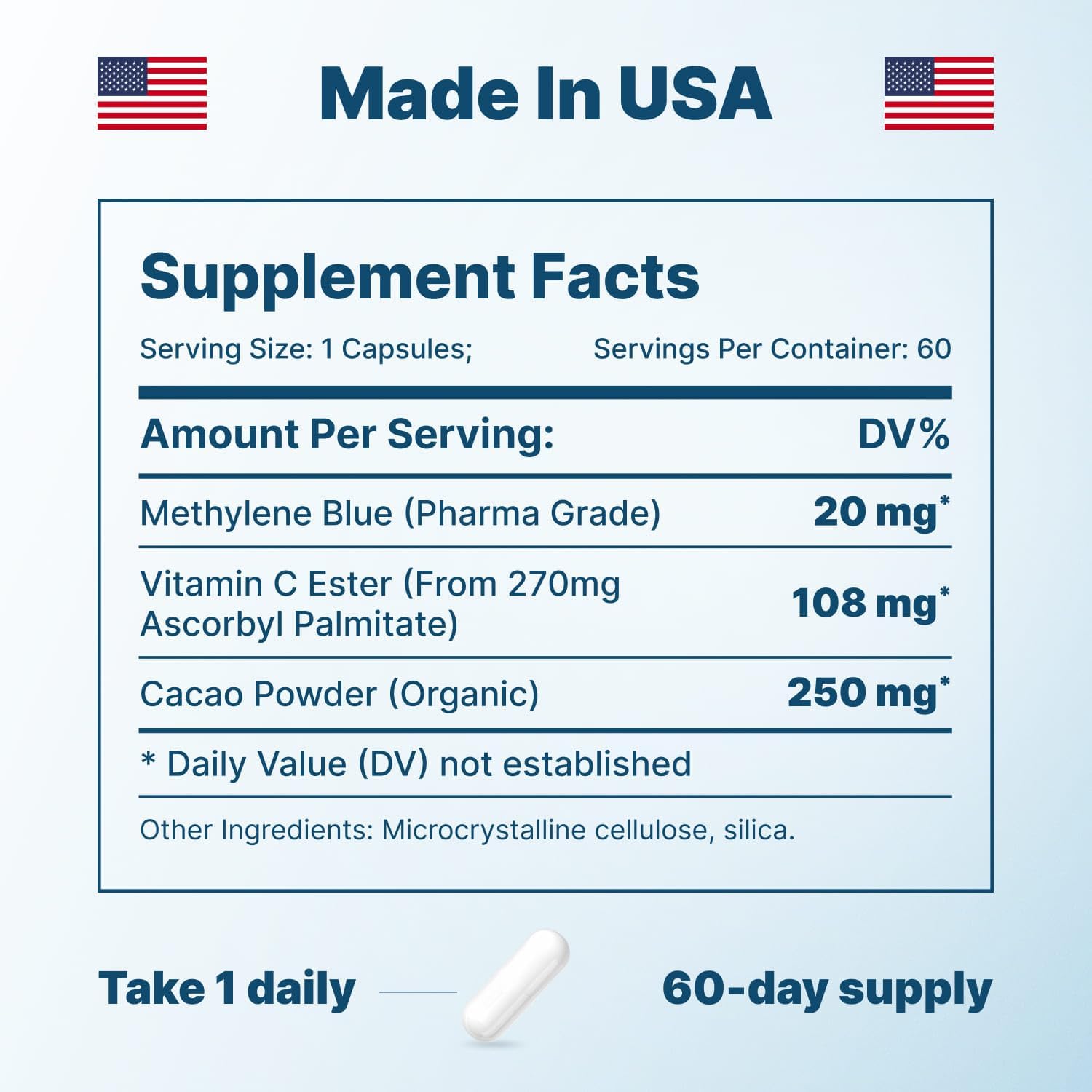 PureNutra Methylene Blue Capsules 2% on a table