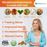 PureNutria Multivitamins 120 whole food capsules on a wooden table