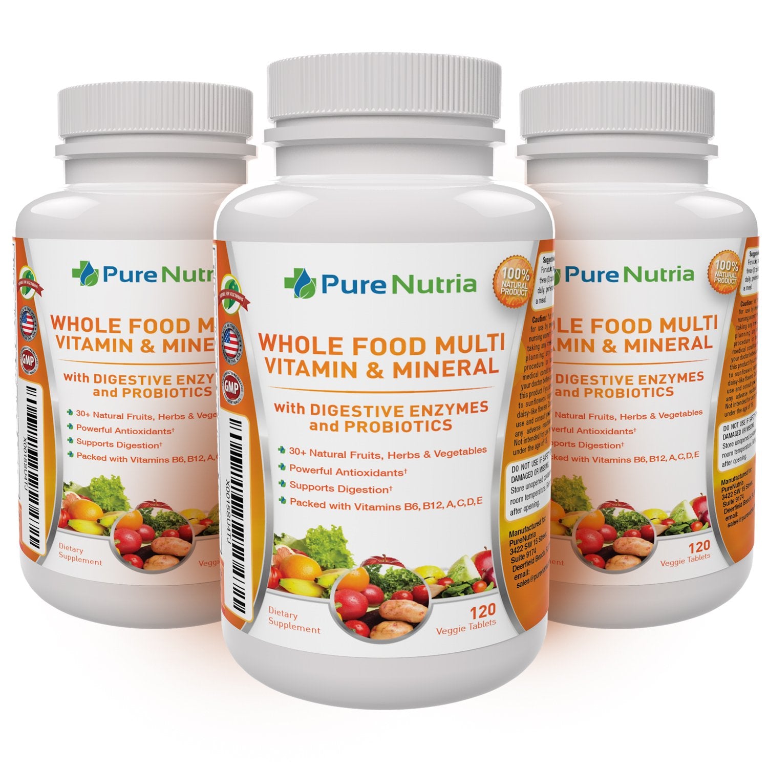 PureNutria Multivitamins 120 whole food capsules with fruits and vegetables