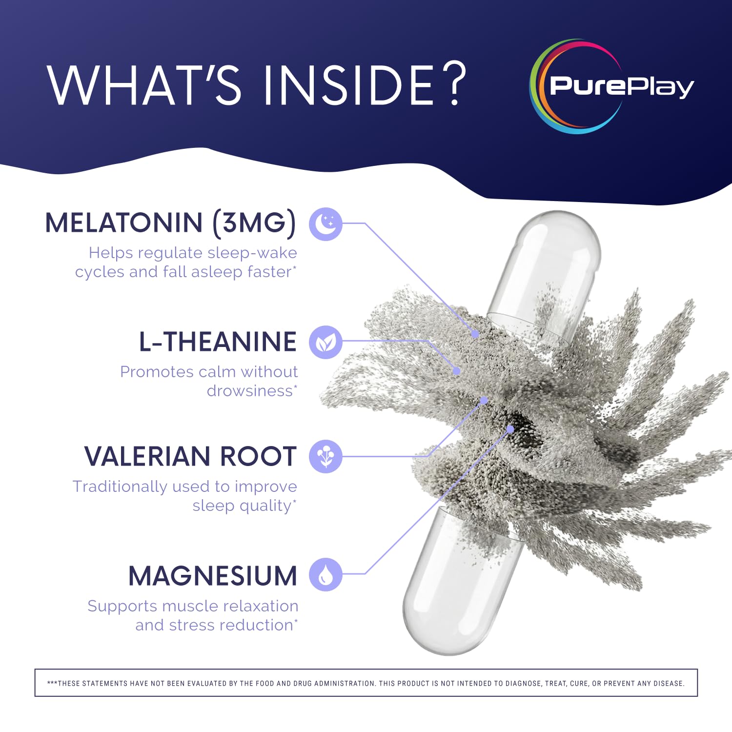 PurePlay Melatonin Complex Sleep Supplement capsule close-up