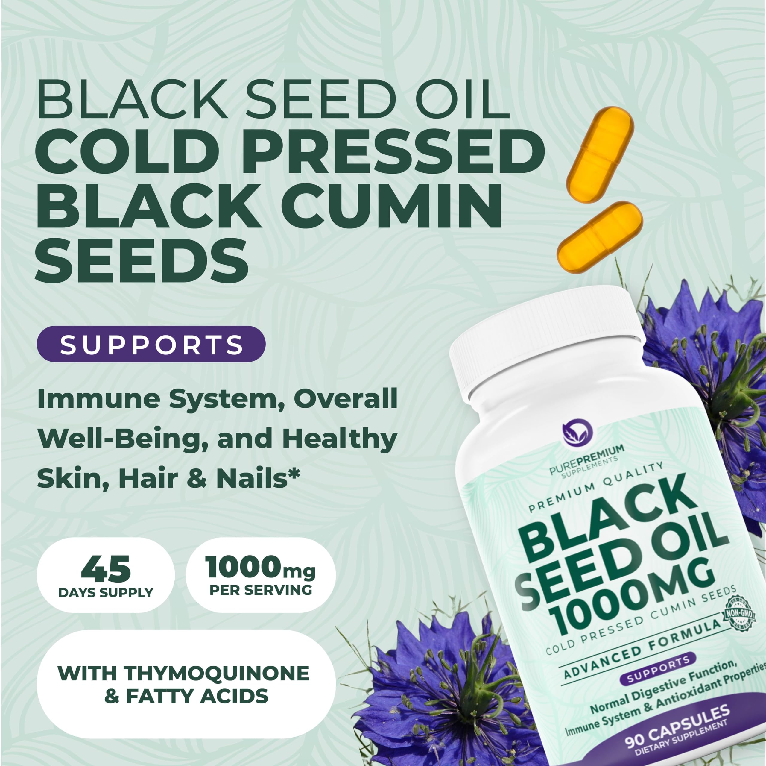 PurePremium Black Seed Oil Capsules 500mg bottle with label
