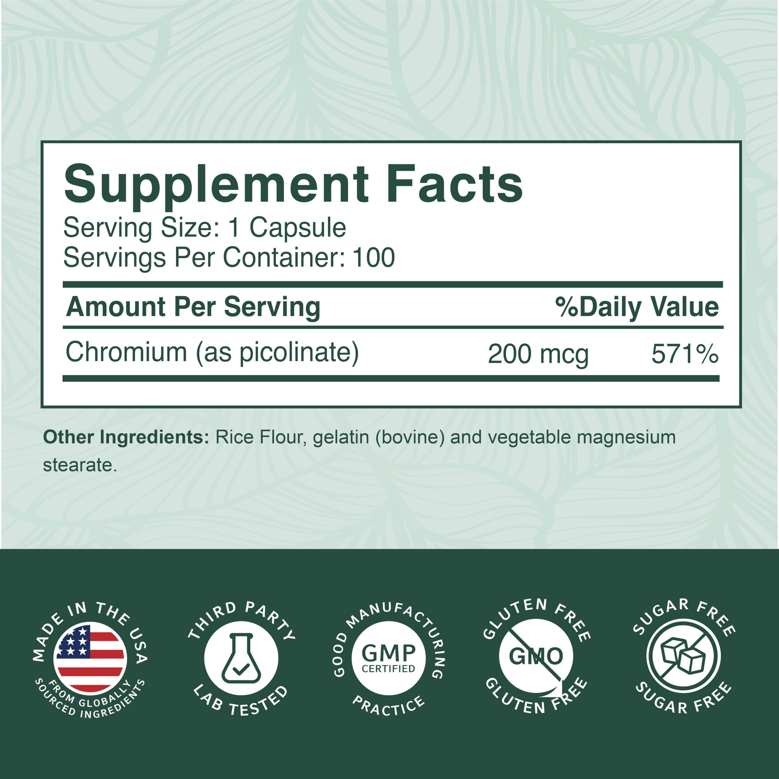 PurePremium Chromium Picolinate Supplement bottle top