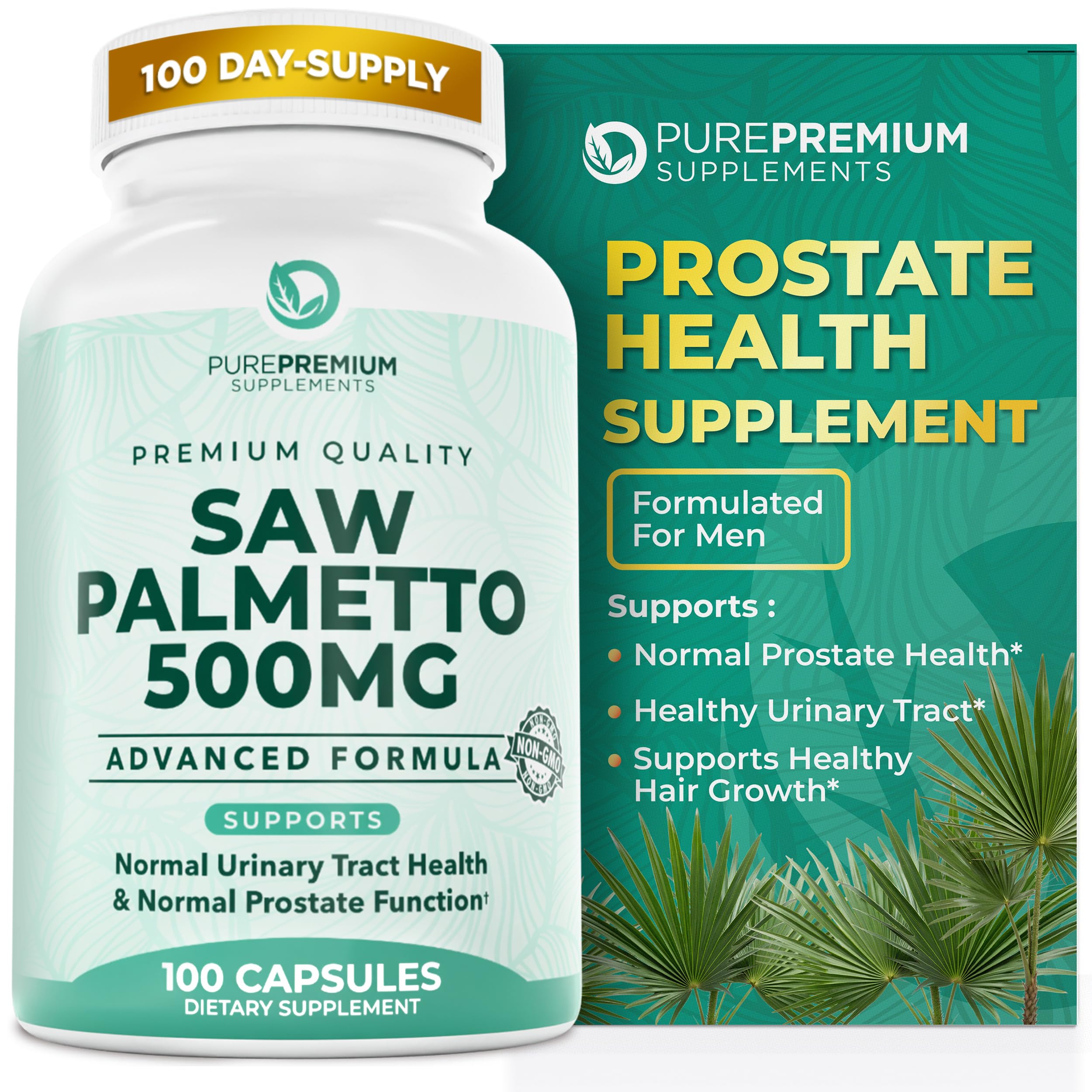 PurePremium Saw Palmetto 500mg capsules front view