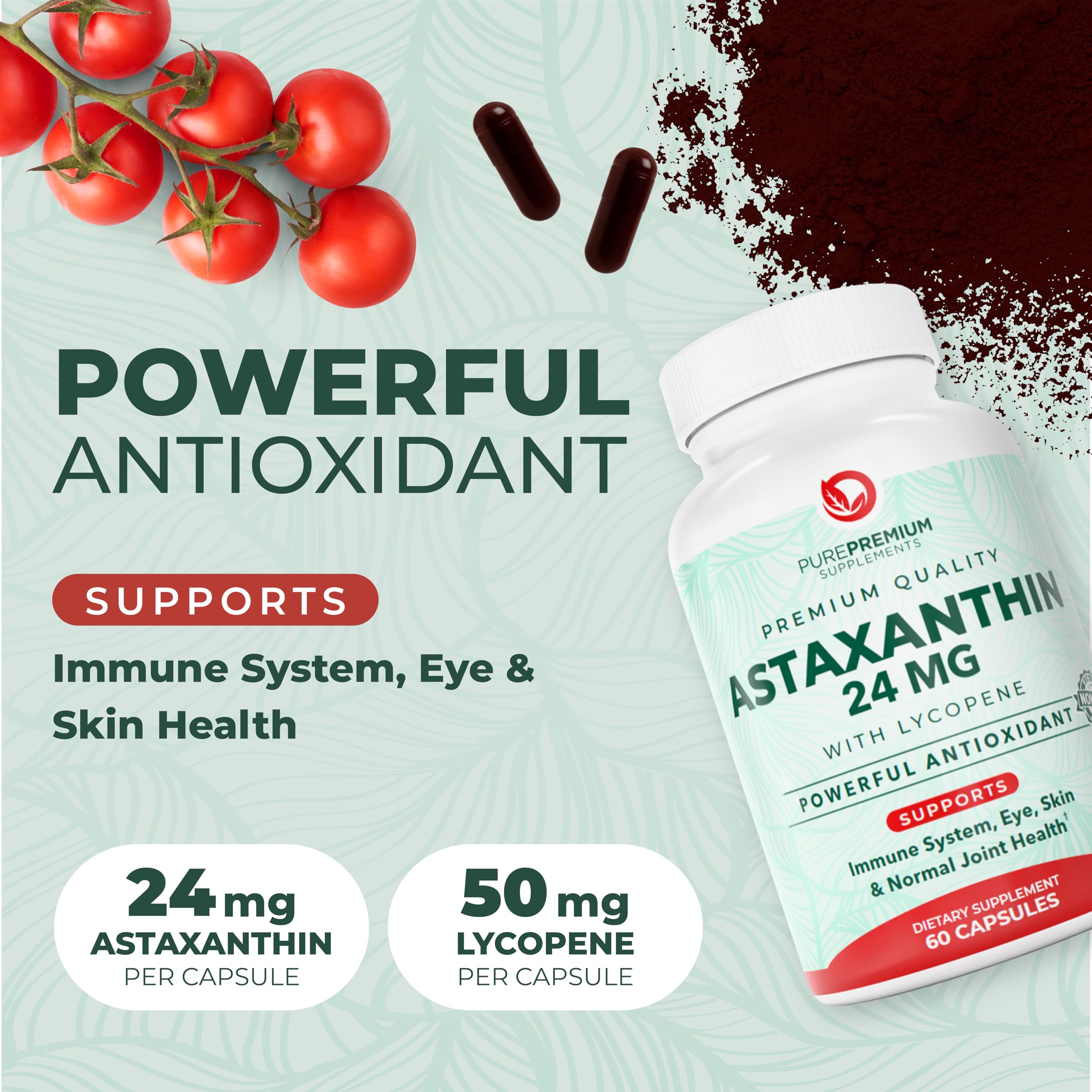 PurePremium Supplements Astaxanthin Lycopene supplement side view