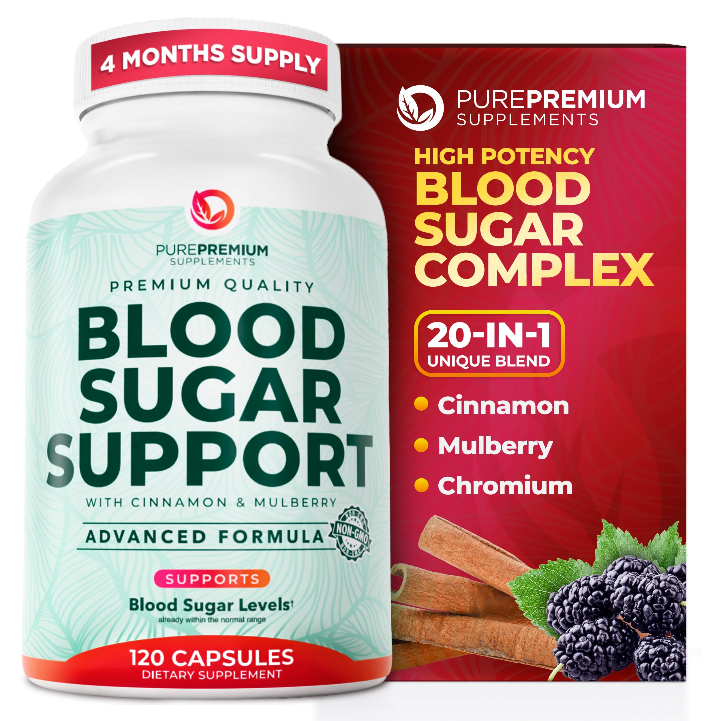 PurePremium Supplements Cinnamon Blood Sugar Support 120 capsules front view