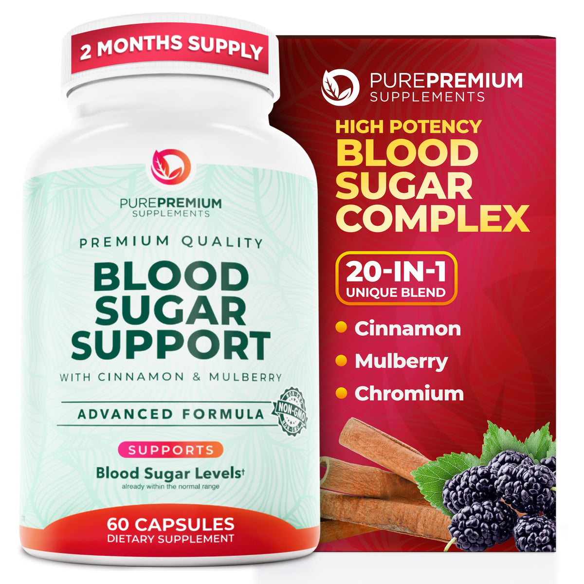 PurePremium Supplements Cinnamon Blood Sugar Support bottle front view