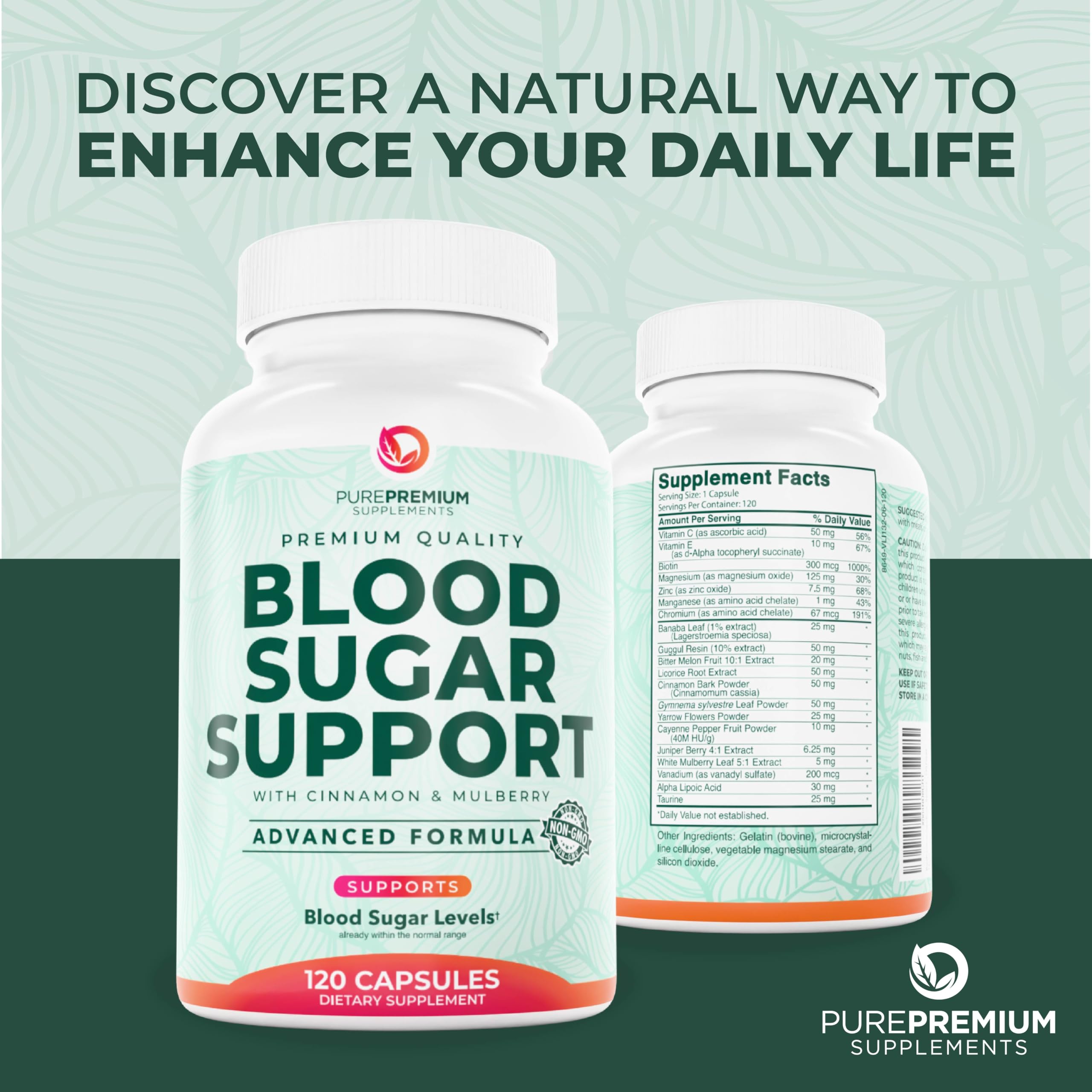 PurePremium Supplements Cinnamon Blood Sugar Support capsules in a hand