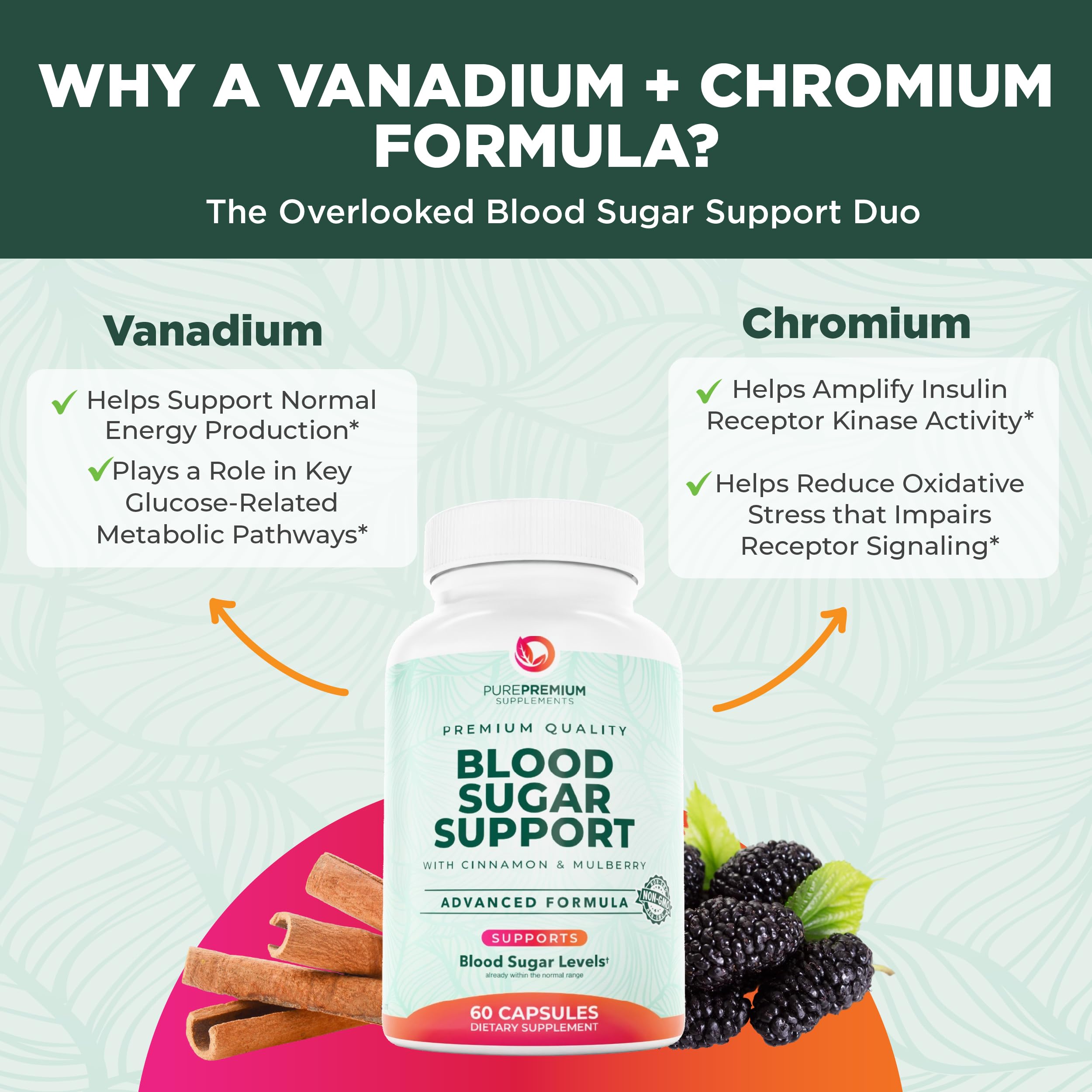 PurePremium Supplements Cinnamon Blood Sugar Support capsules on a wooden table