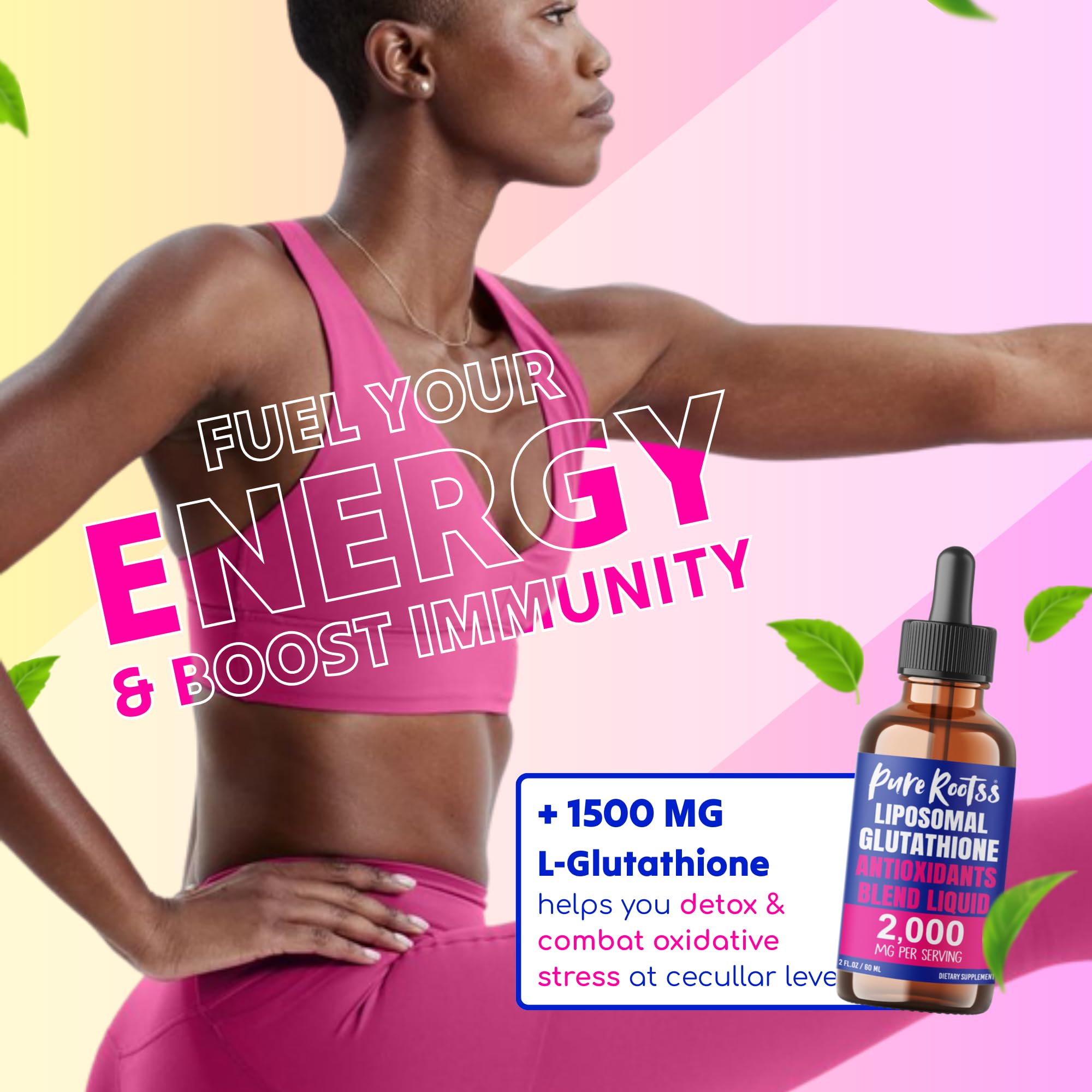 PureRootss L-Glutathione 2000mg drops bottle with dropper
