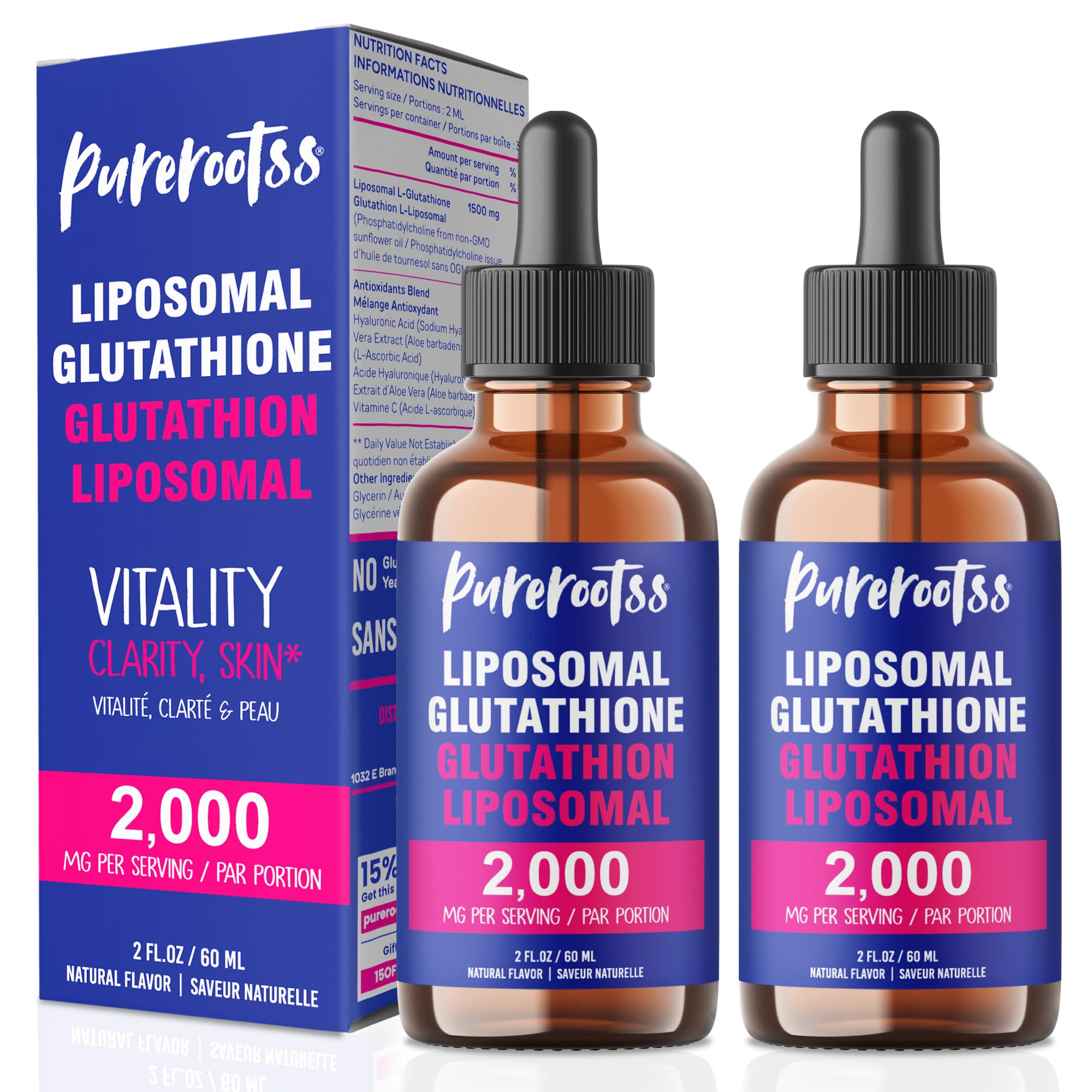 PureRootss L-Glutathione 2000mg drops front view