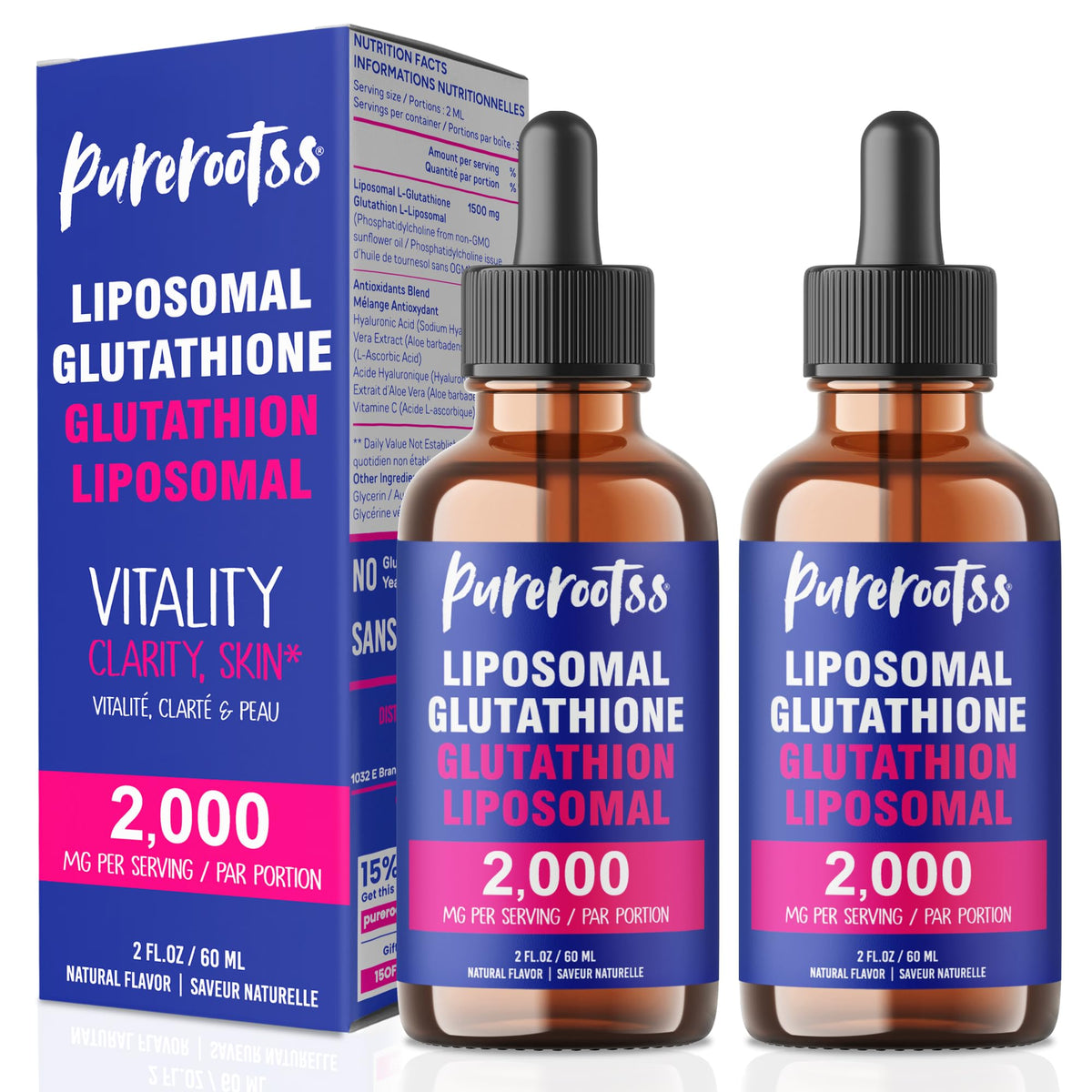 PureRootss L-Glutathione 2000mg drops front view
