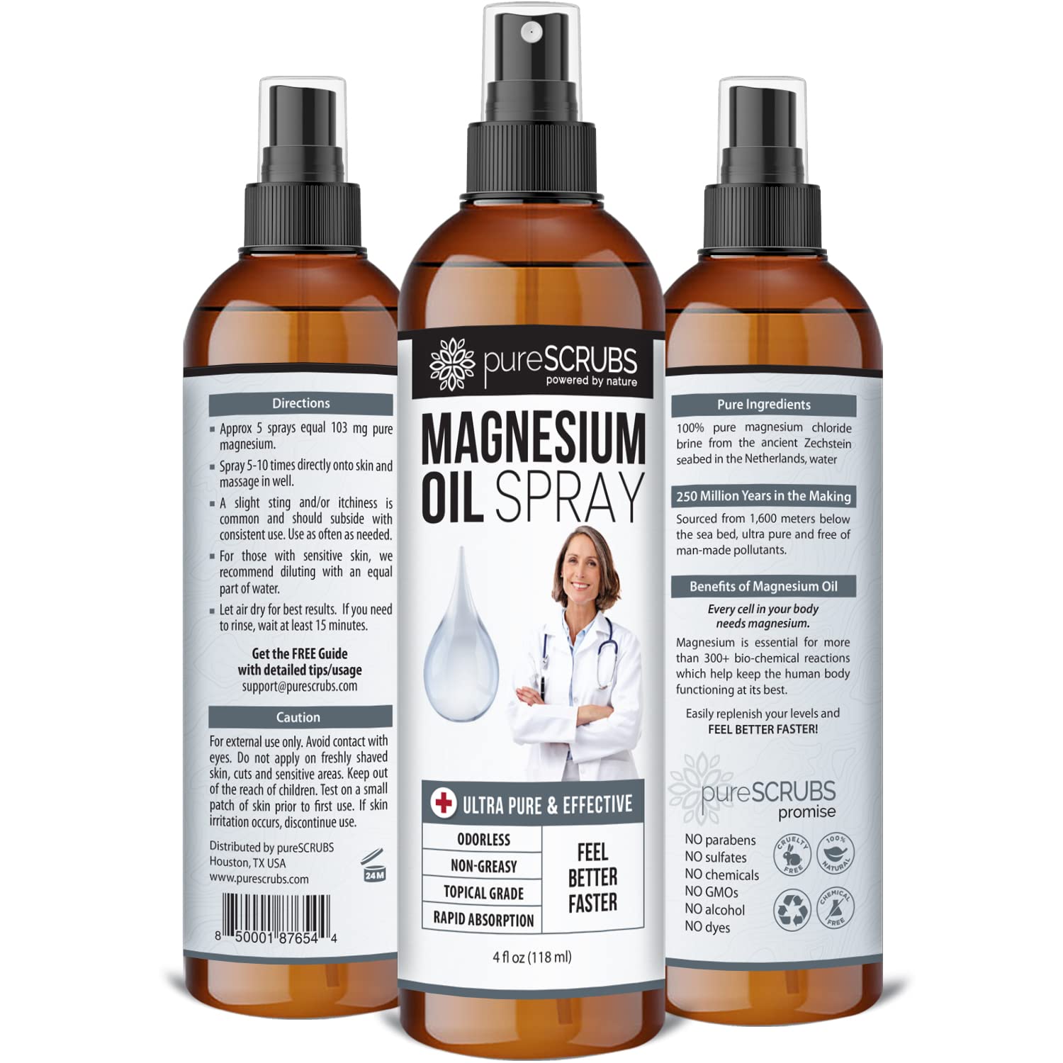 pureSCRUBS Magnesium Oil Spray application on skin