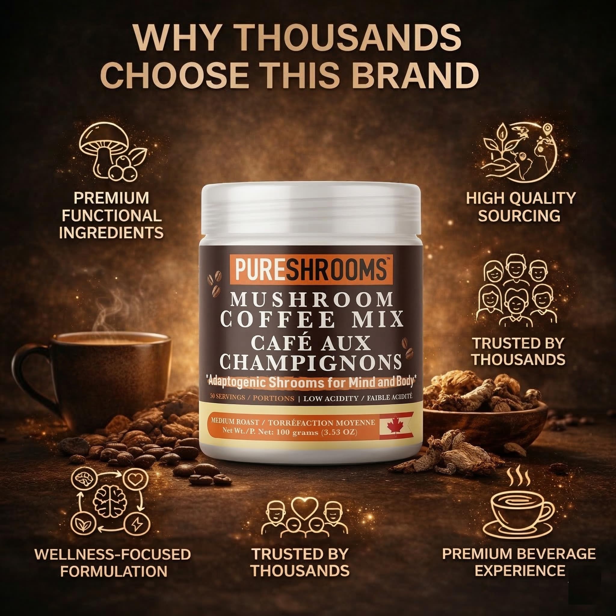 PureShrooms Instant Coffee 100g package dimensions